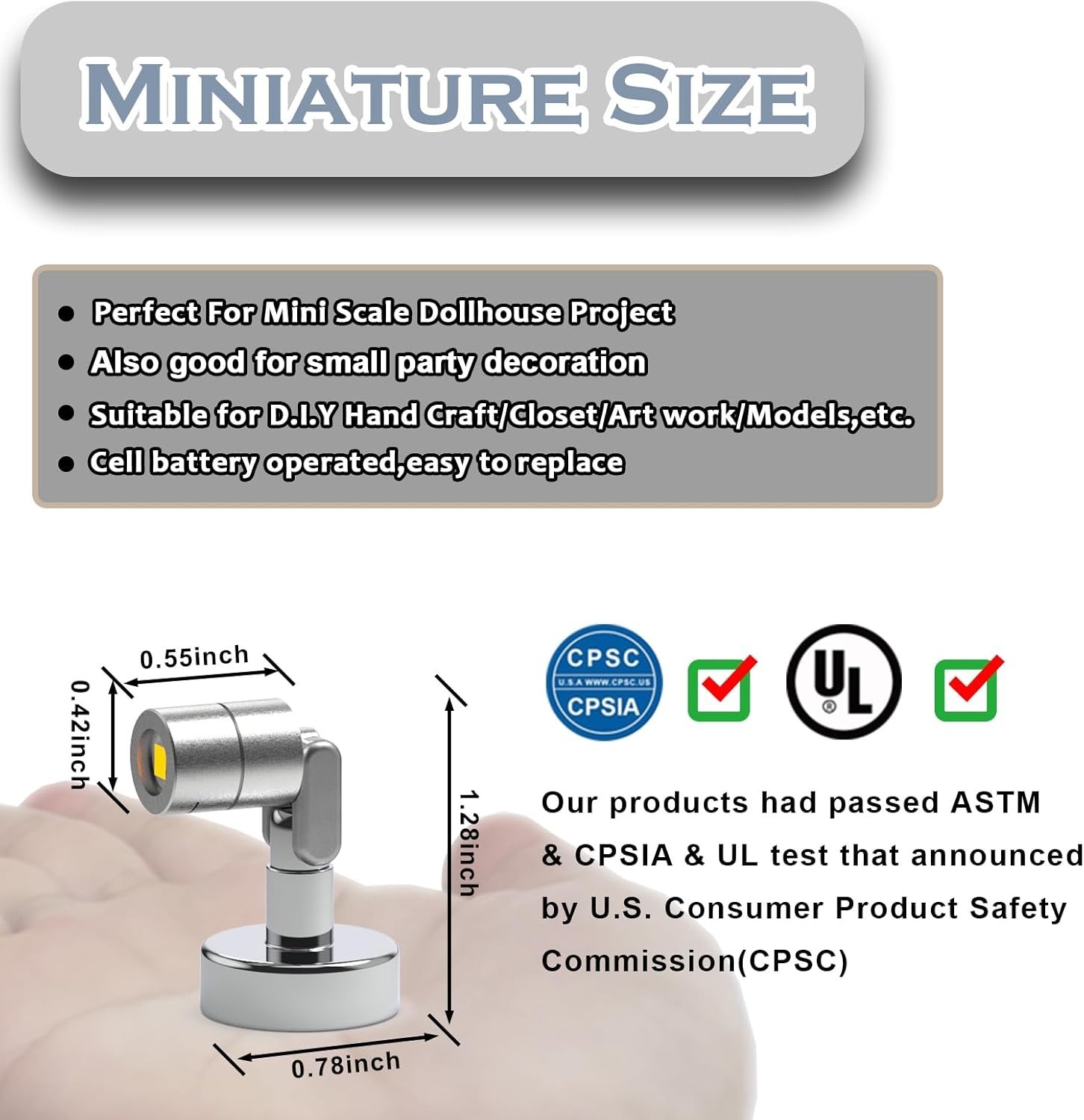 Suzeyar Metal Miniature LED Lights Tiny Spot Light Magnetic Base Battery Operate
