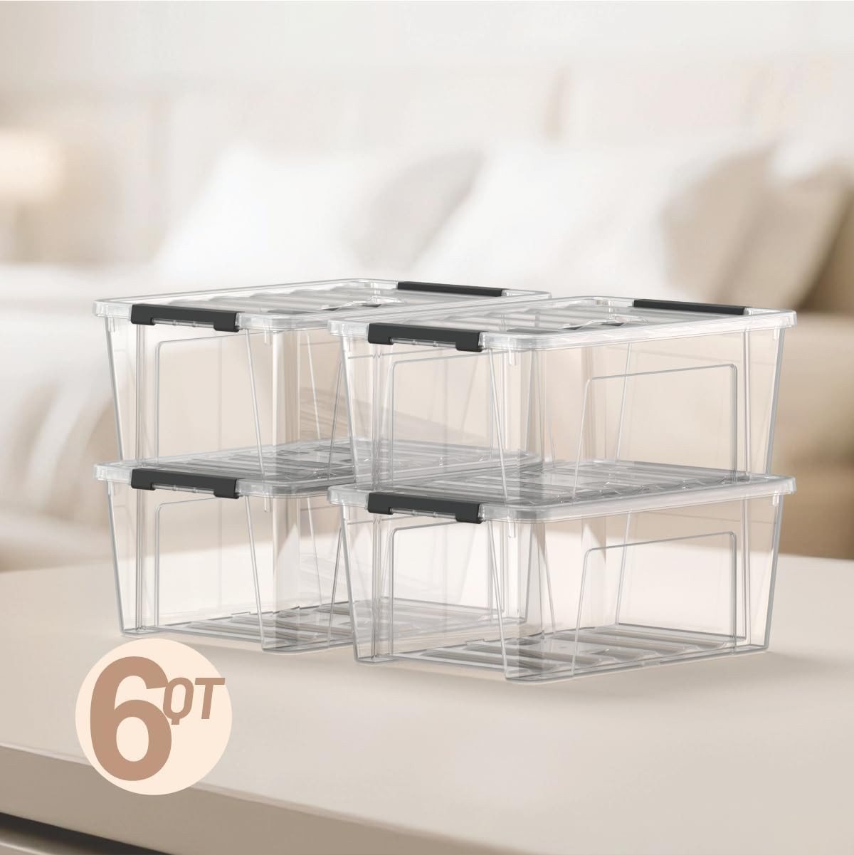 Stackable 9-Pack Clear Plastic Storage Bins with Lids - 6 Quart Containers