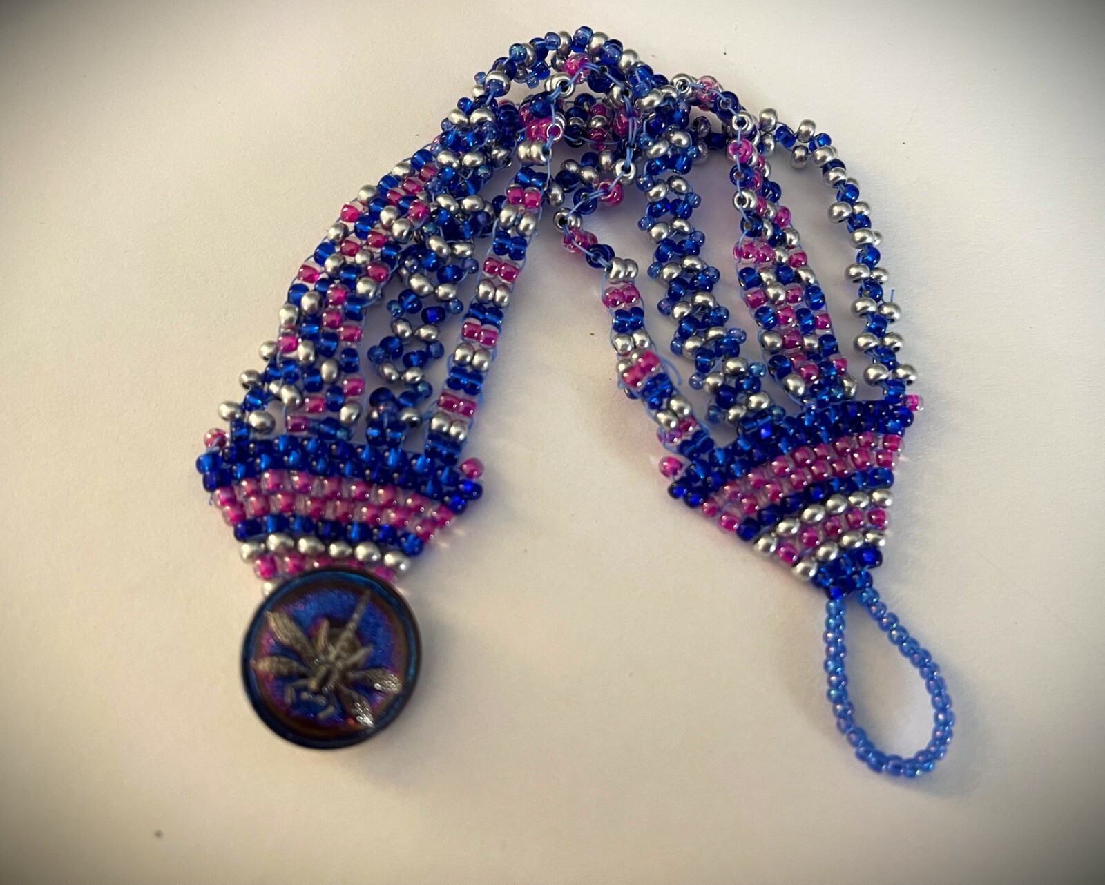 Handmade 4 Strand Dragonfly Beaded Bracelet 7 inches