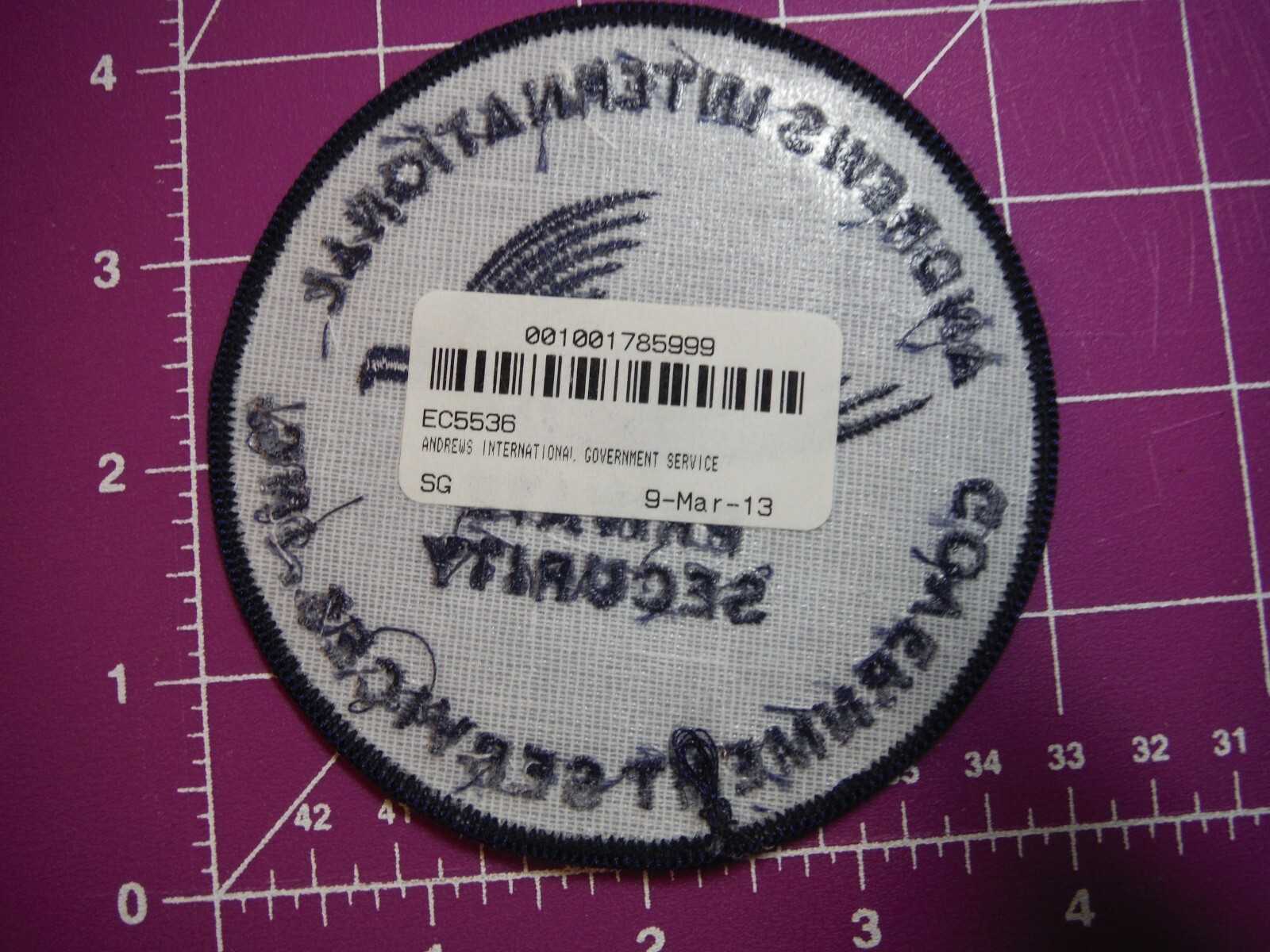 ANDREWS International Gov Security Services large 4" round patch-new