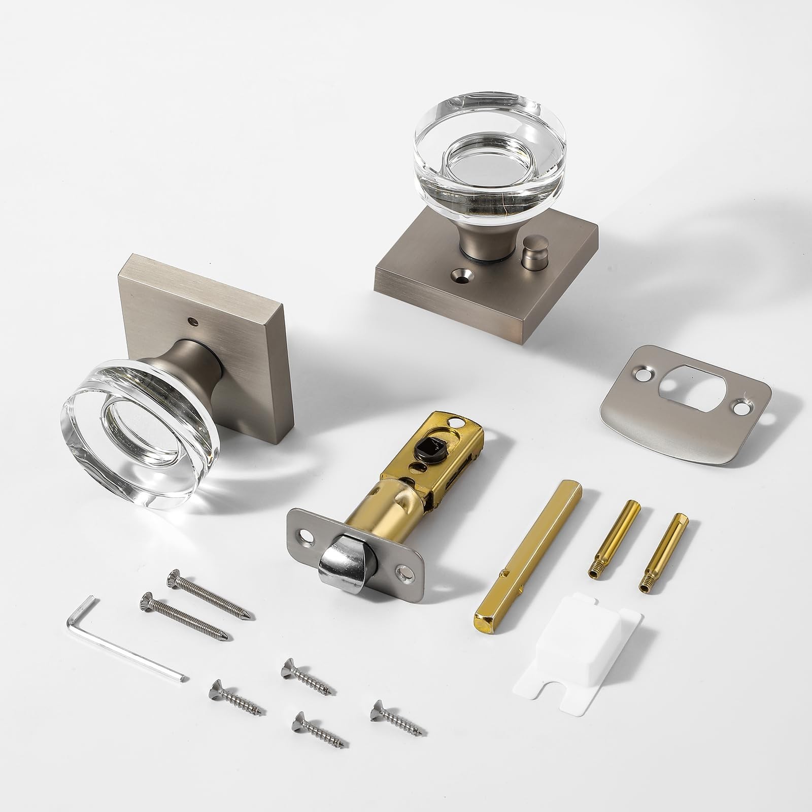 Crystal Door Knobs - Brushed and Satin Nickel Interior Privacy Knobs with Loc...