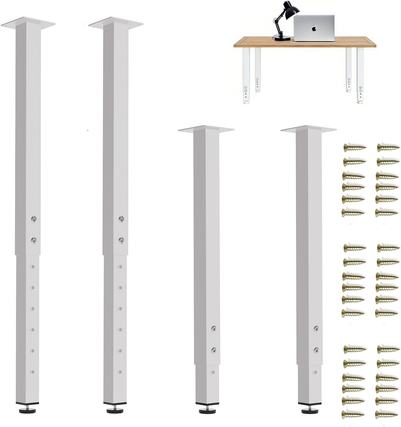 Adjustable Table Legs 24-40", Heavy Duty Workbench Legs, White, 4