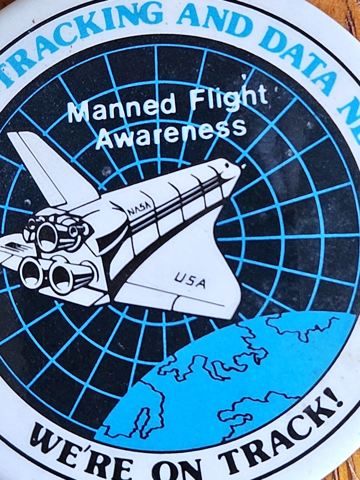1970s NASA Shuttle Flight Awareness Pinback Button Spaceflight Tracking & Data
