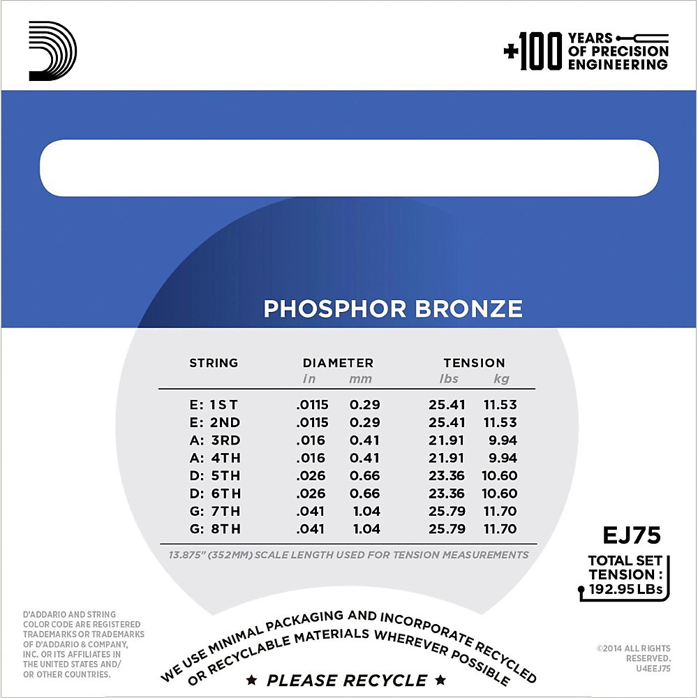 D'Addario EJ75 Phosphor Bronze Medium/Heavy Mandolin Strings (11.5-41)