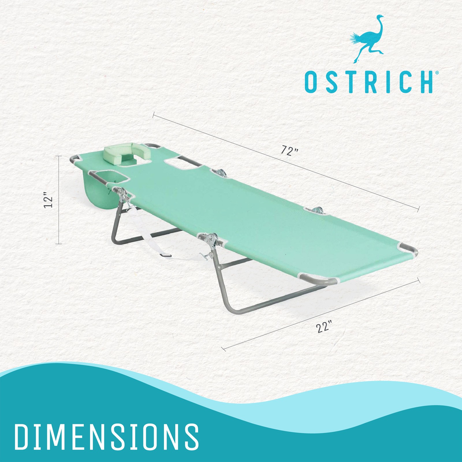 Ostrich Chaise Lounge Folding Sunbathing Recliner Beach Chair, Teal (3 Pack)