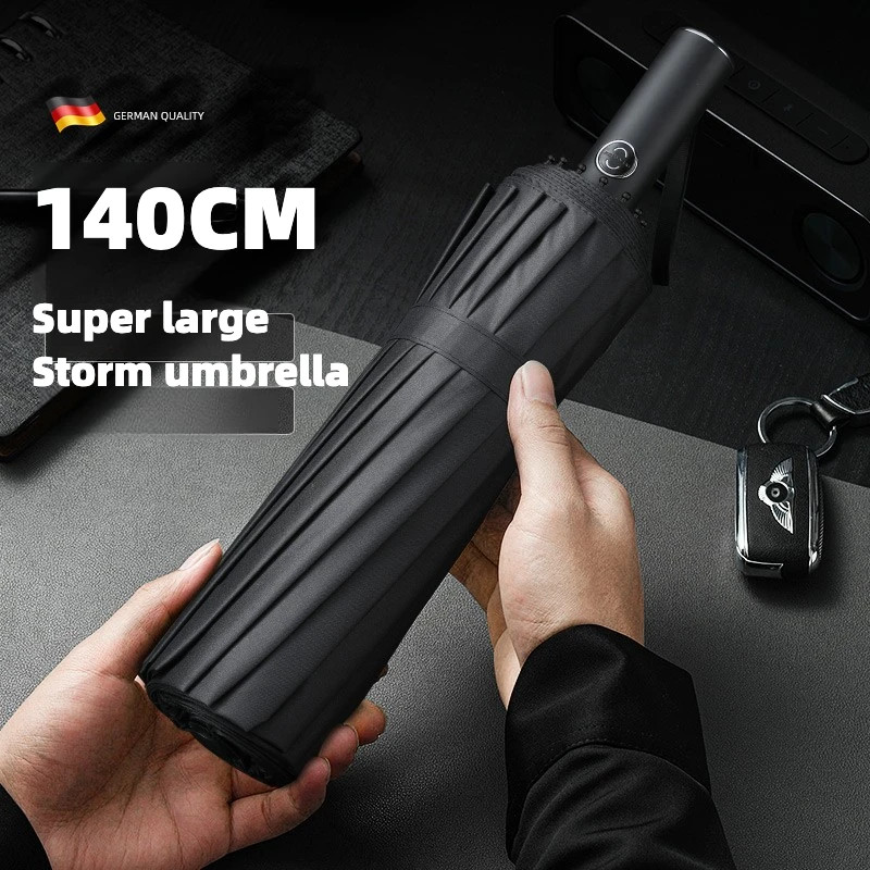 Automatic Folding Umbrella Extra Large 140cm Windproof Sun Rain Coverage