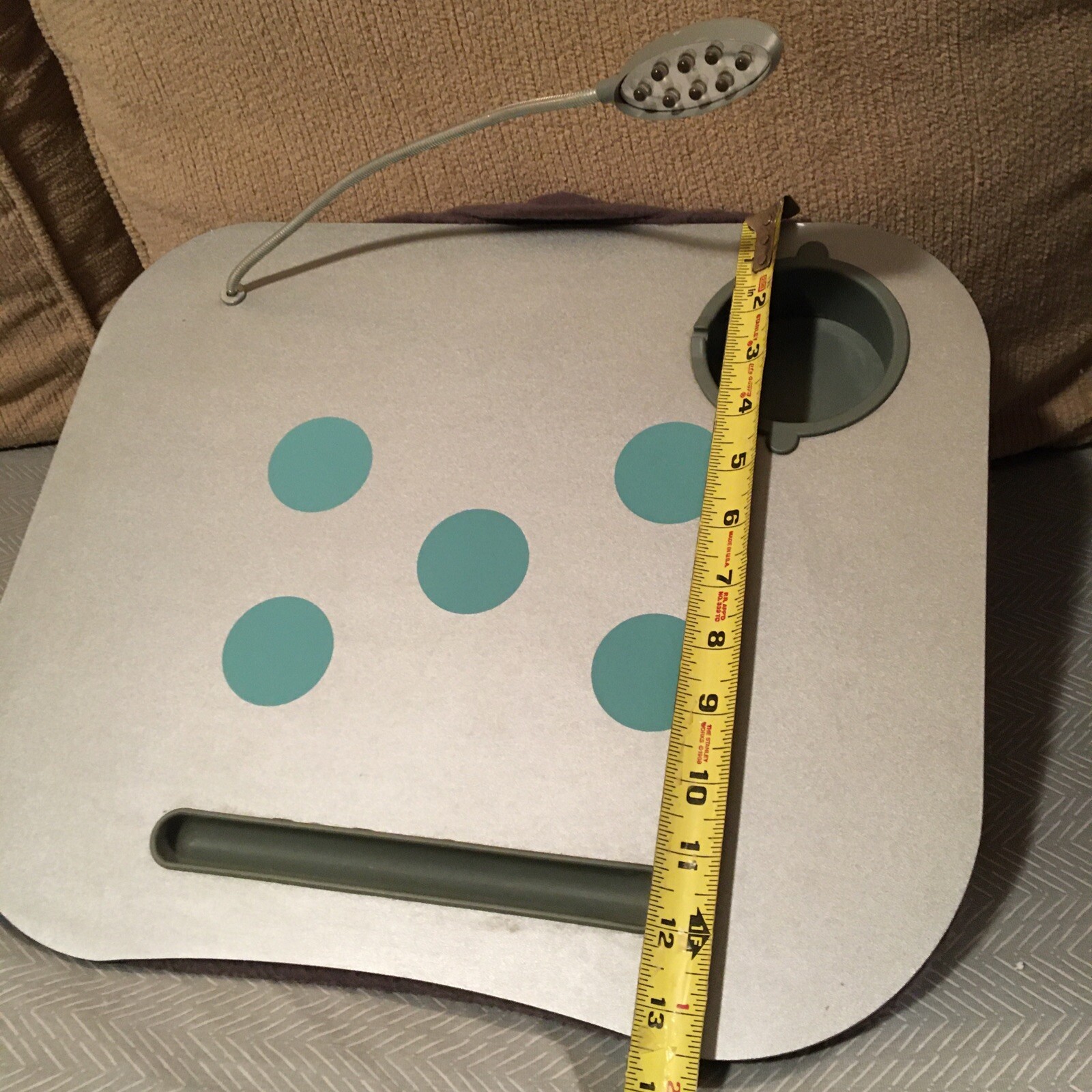 Lap Desk - surface with padded base, drink holder, flexible light needs repair