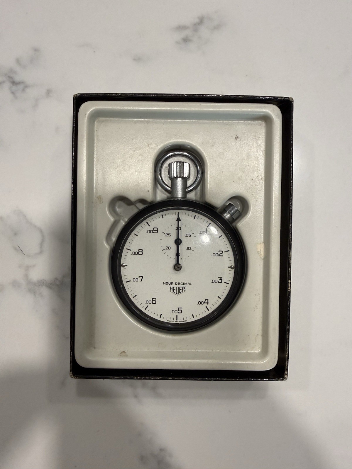 Heuer Swiss Hour Decimal Stopwatch Timer - Handheld Stopwatch with Original Box