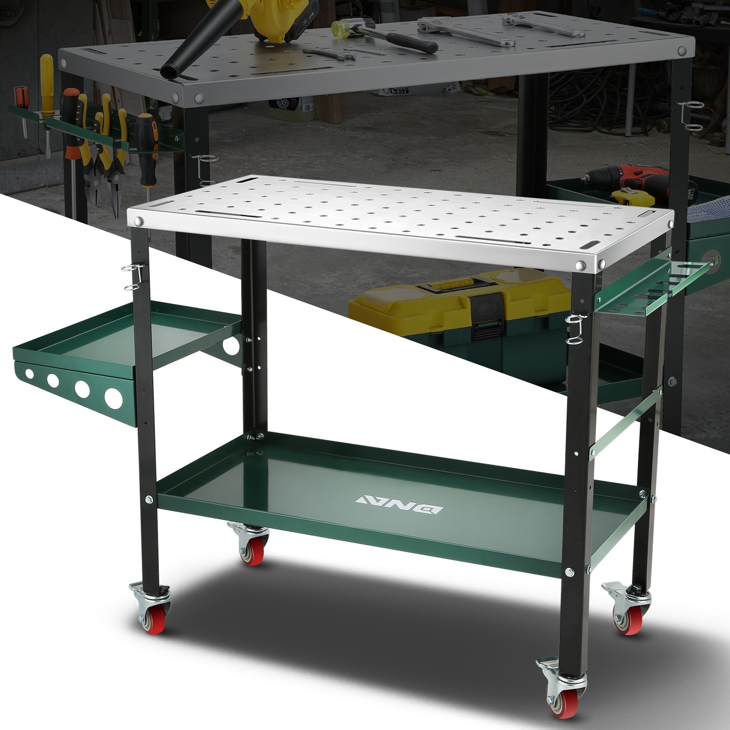 36"x18" Carbon Steel Workbench 1200lbs Capacity Green Welding Table Storage Work