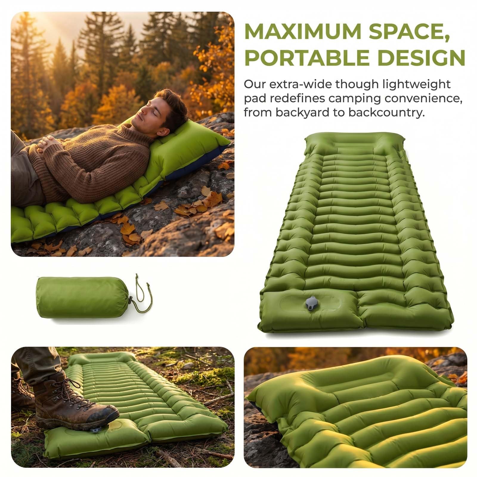 Camping Sleeping Pad,Ultralight Self Inflatable Regular, Green+blue