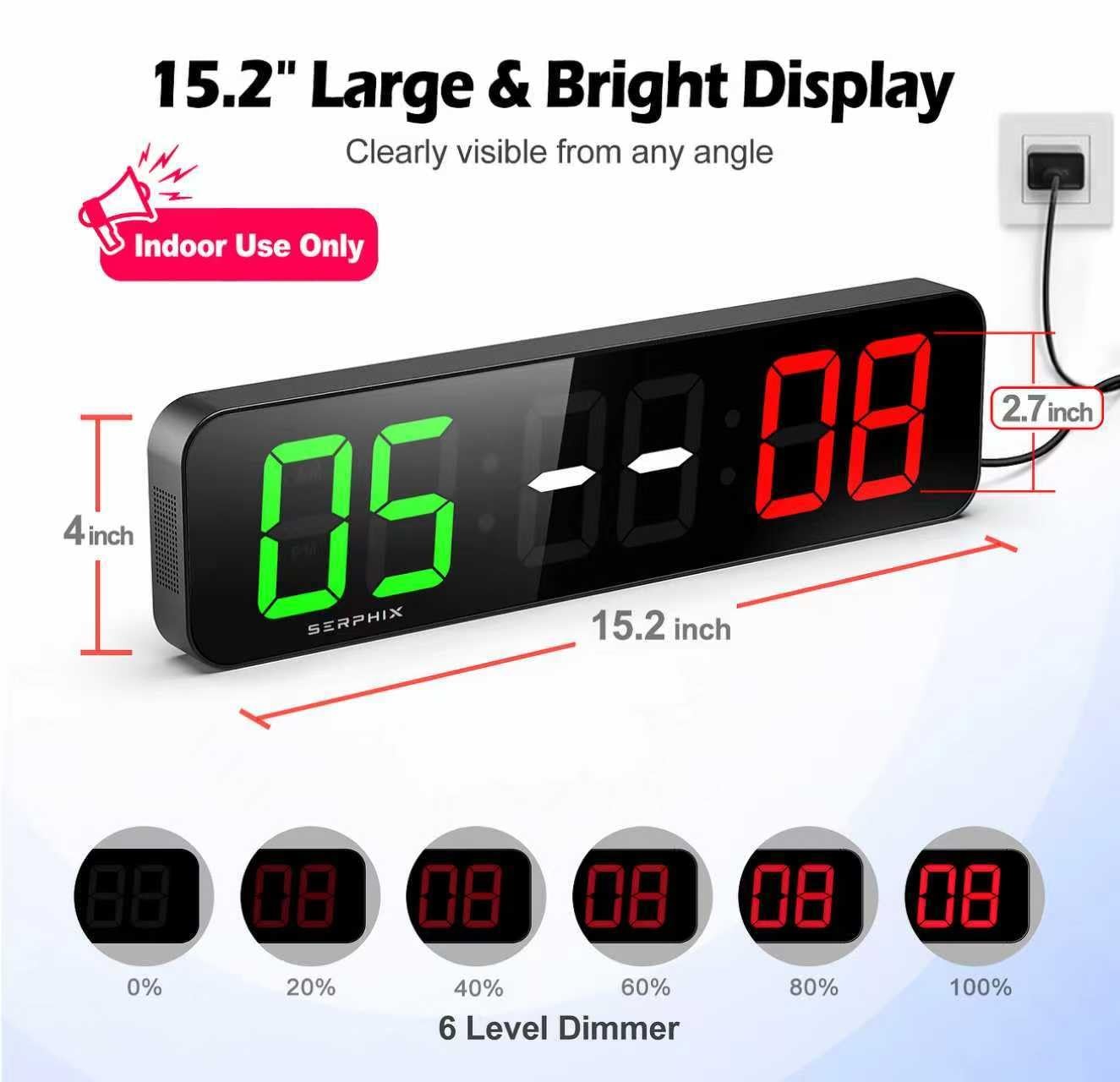 15.2" Large Digital Scoreboard, Variable LED Color, Timer Clock, Tabletop Ele...