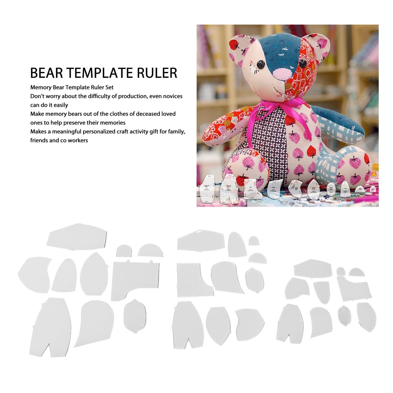 30 Pcs Memory Bear Sewing Patterns Template, Memory Bear Acrylic Template Rul...
