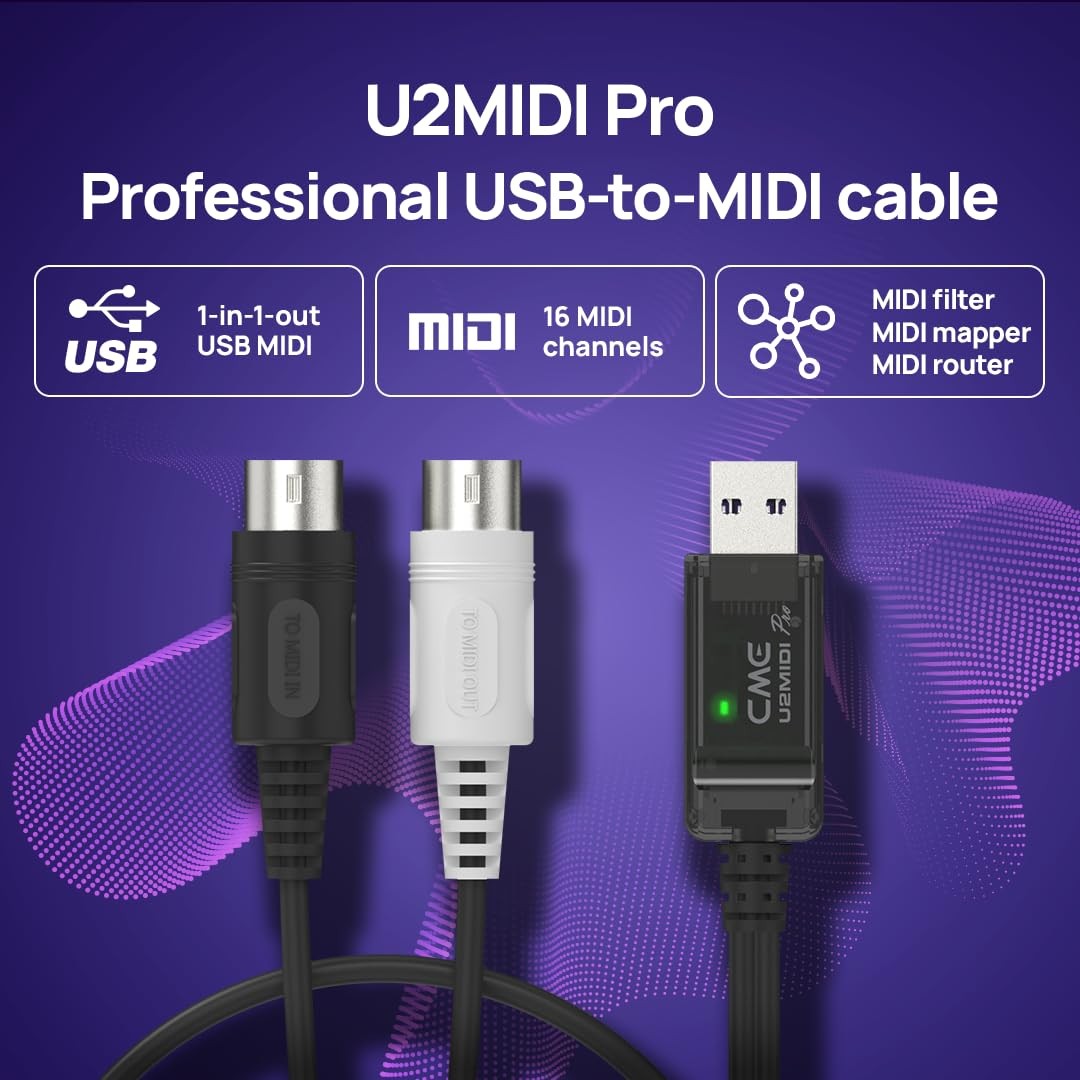 High-Speed USB MIDI Cable with Filter and Mapper - 6.5ft Plug & Play Interface