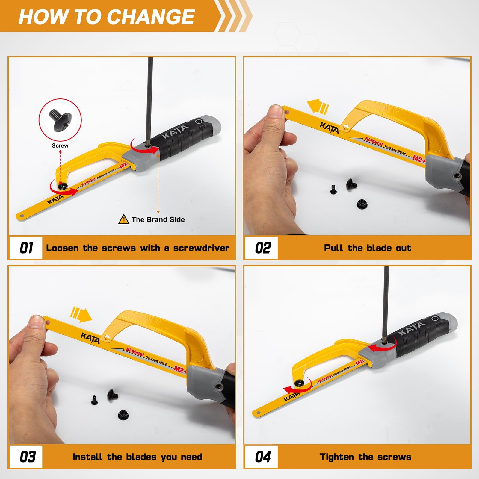 KATA Mini Hacksaw for Metal Cutting, Small - 3PC, ['Orange', 'Black', 'Gray']
