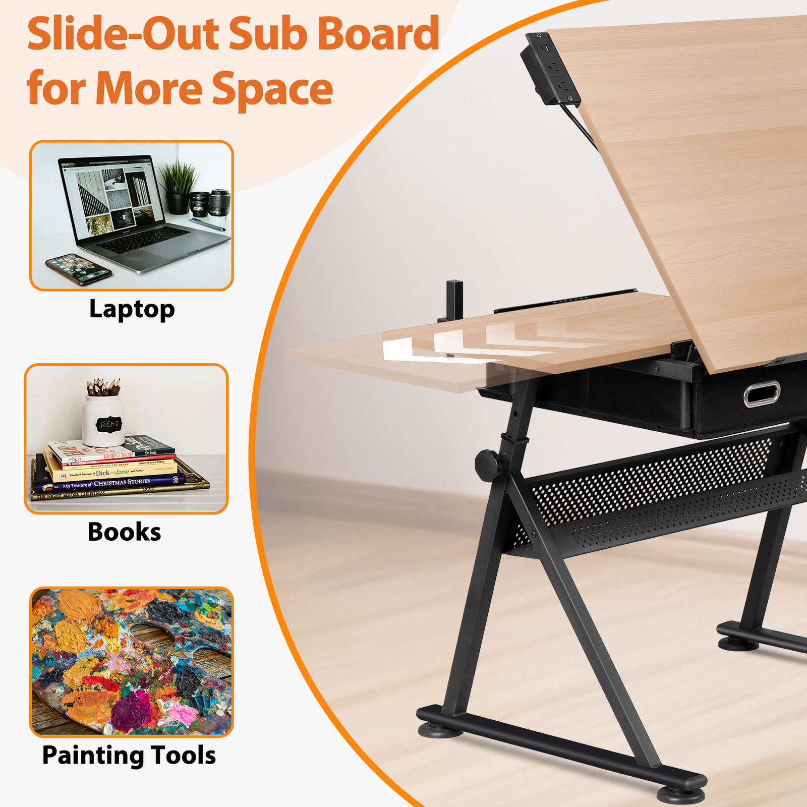 Drafting Table with Stool Set Artist Workstation Natural Writing Desk Home