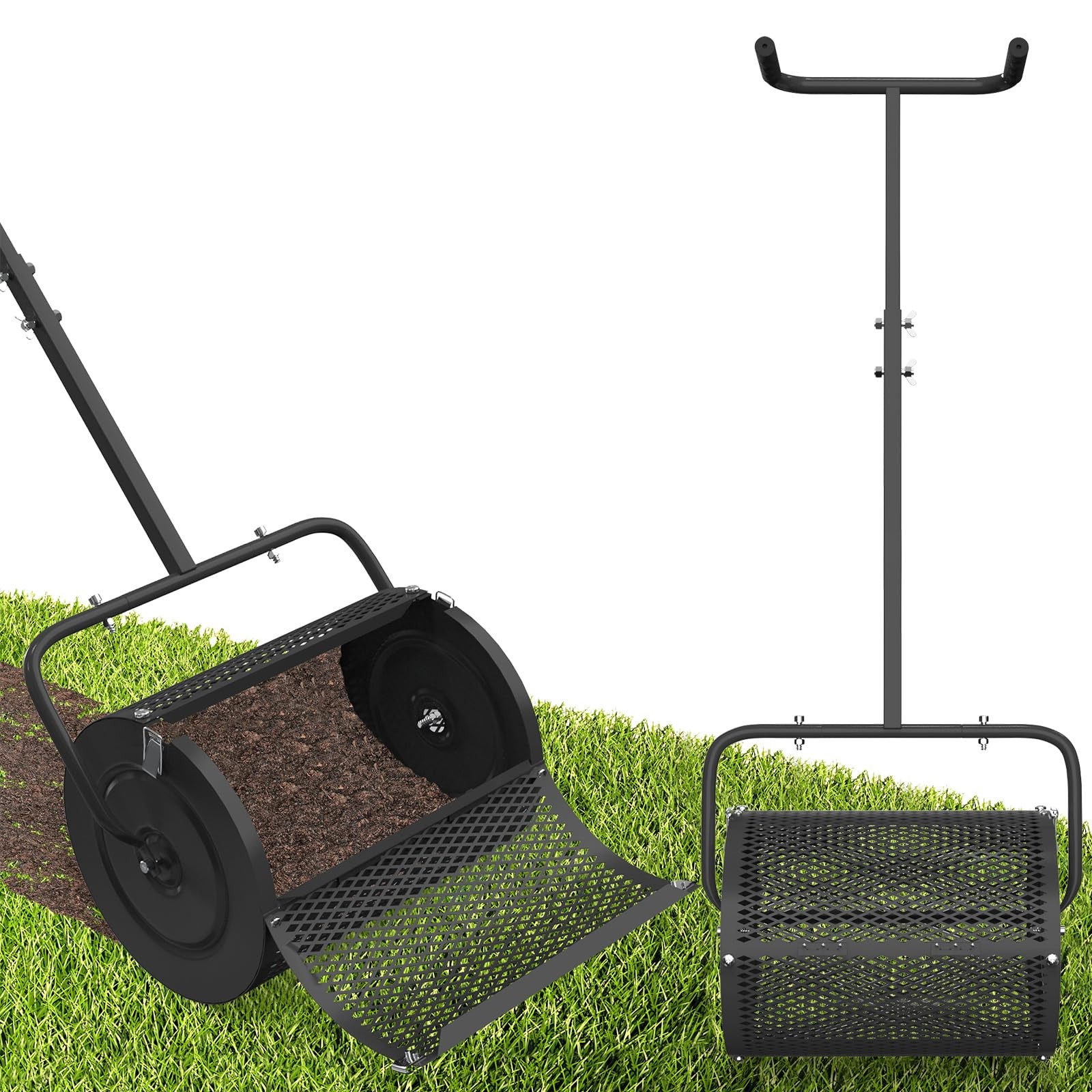 Lilyvane Compost Spreader, 24” Large Peat Moss Spreader with T Shaped Handle,...