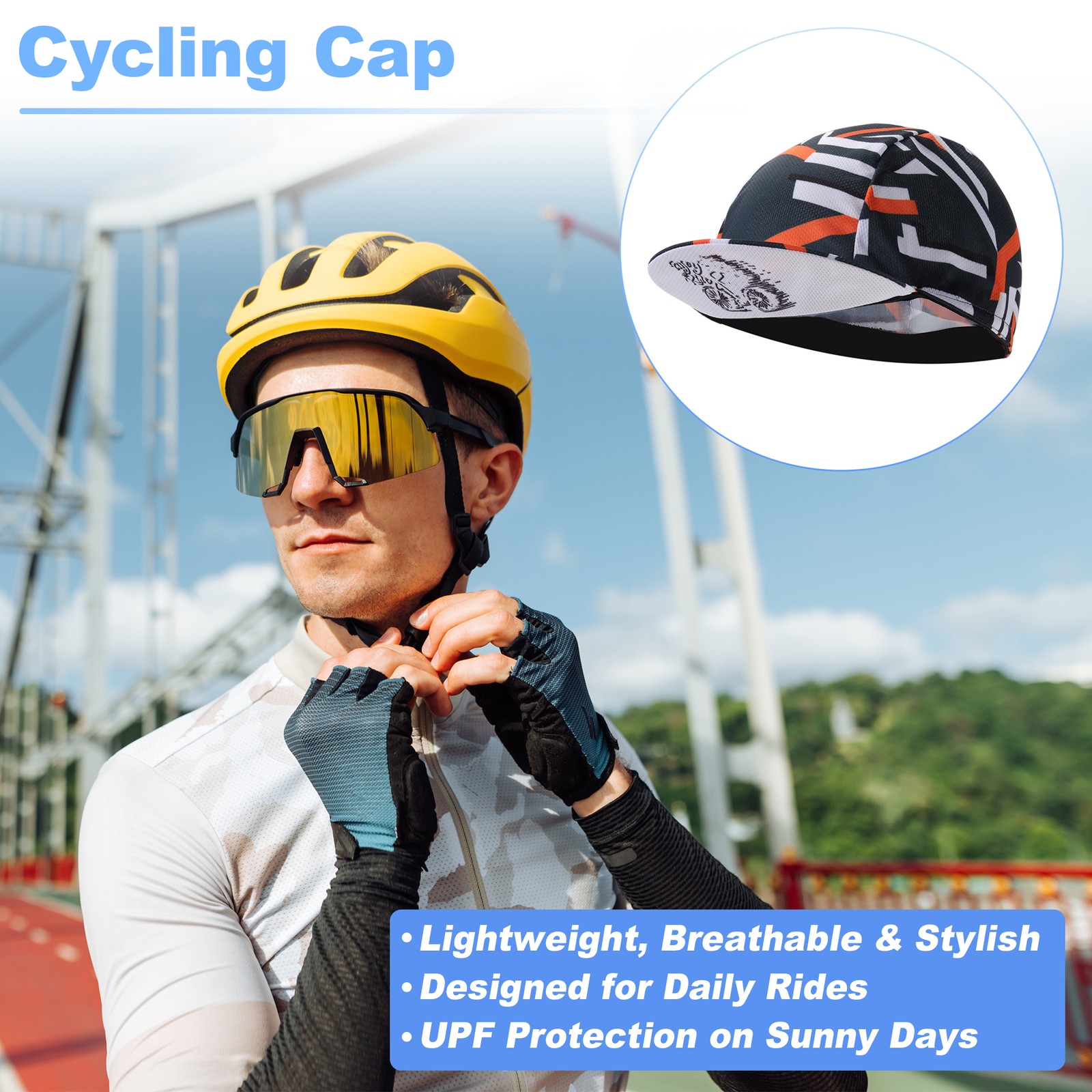 Cycling Cap for Men Women Under Helmet Black White 1 pcs