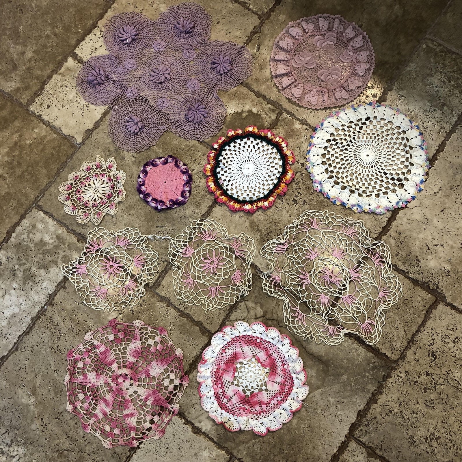 Lot of 10pcs Vintage Handmade Crochet Doilies Lace Table Decor Floral Craft