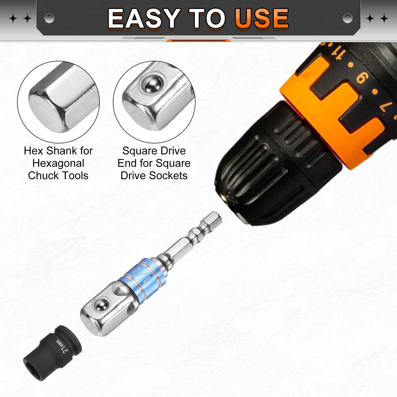 4pcs 1/2" Bright Impact Driver Socket Adapter Extension Set Silver-Blue