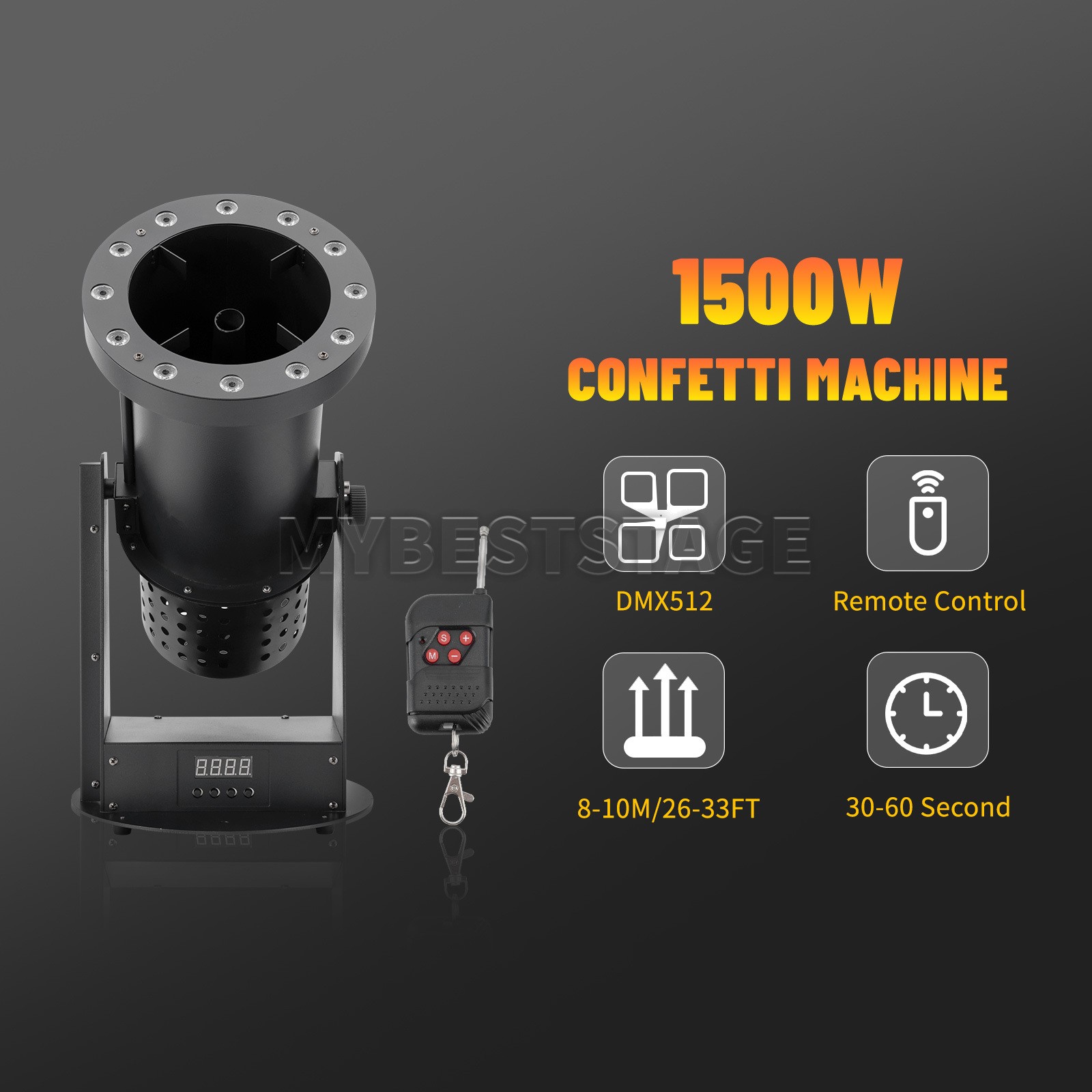 PAIDUN 1500W LED Confetti Machine Launcher Blaster DMX Wedding Event Celebration