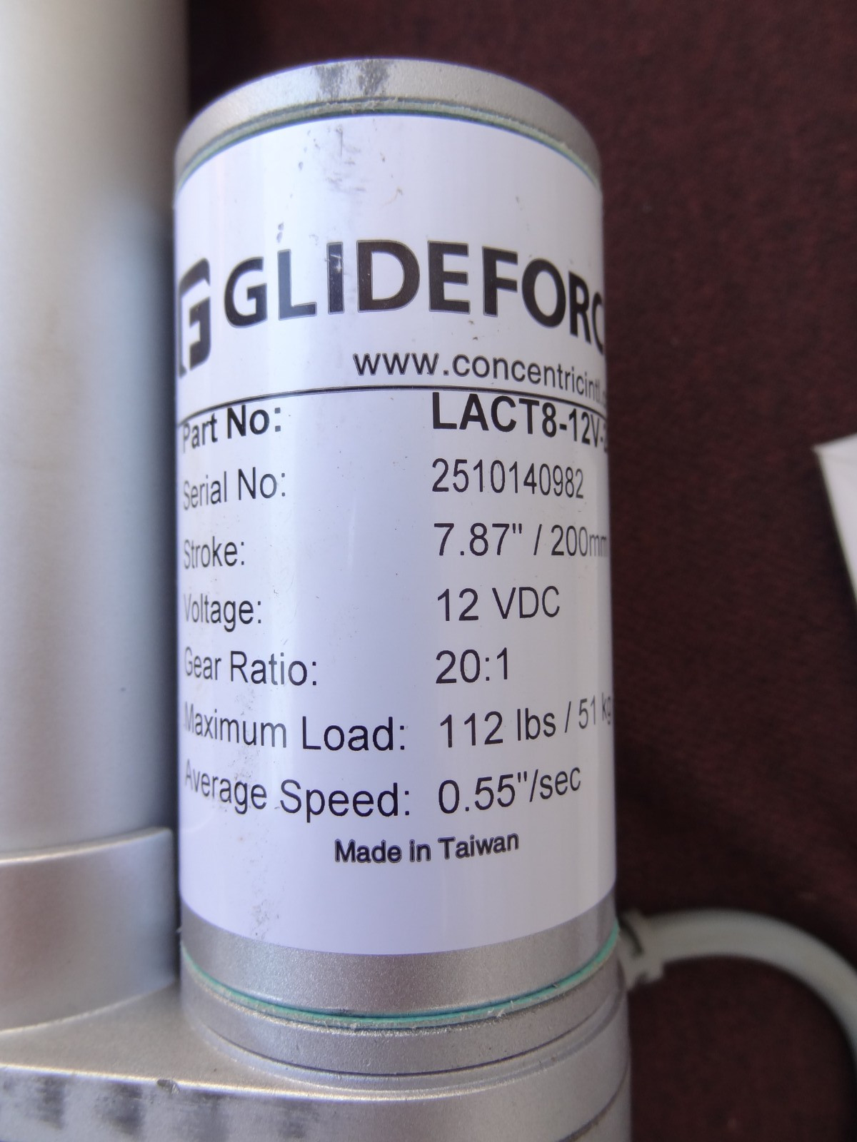 Glideforce LACT8-12V-20 Light-Duty Linear Actuator 12VDC