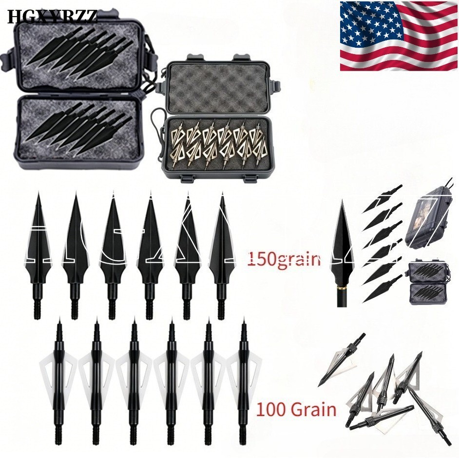 Hunting 100/150 Grain 12/24/36X Broadheads 2 Blade Archery Compound Bow Shooting