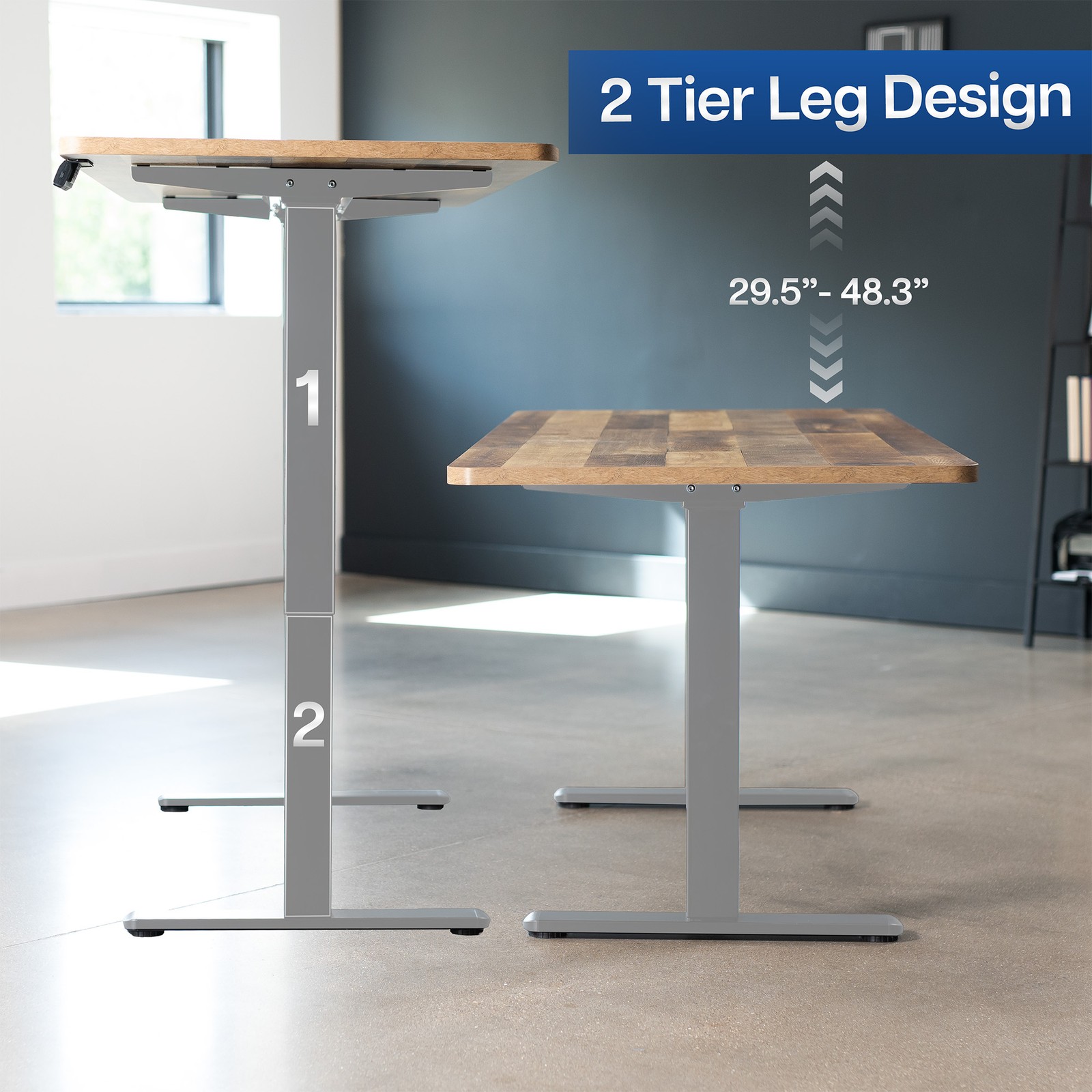 VIVO Dual Motor 71” x 30” Standing Desk, 1-Piece Reclaimed Wood Top, Gray Frame