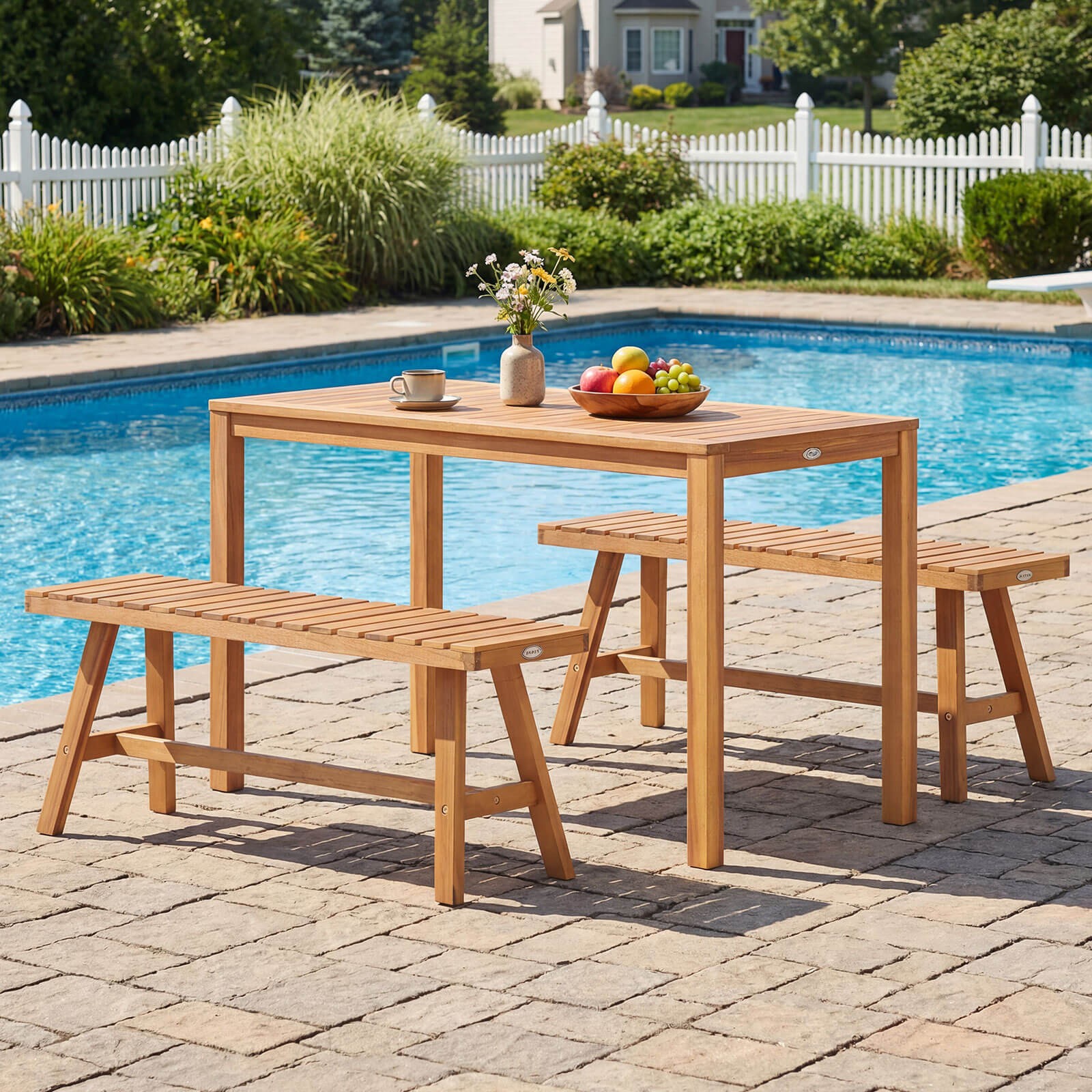 Outdoor Acacia Wood Dining Table w/Slatted Tabletop, for Garden, Balcony, Deck