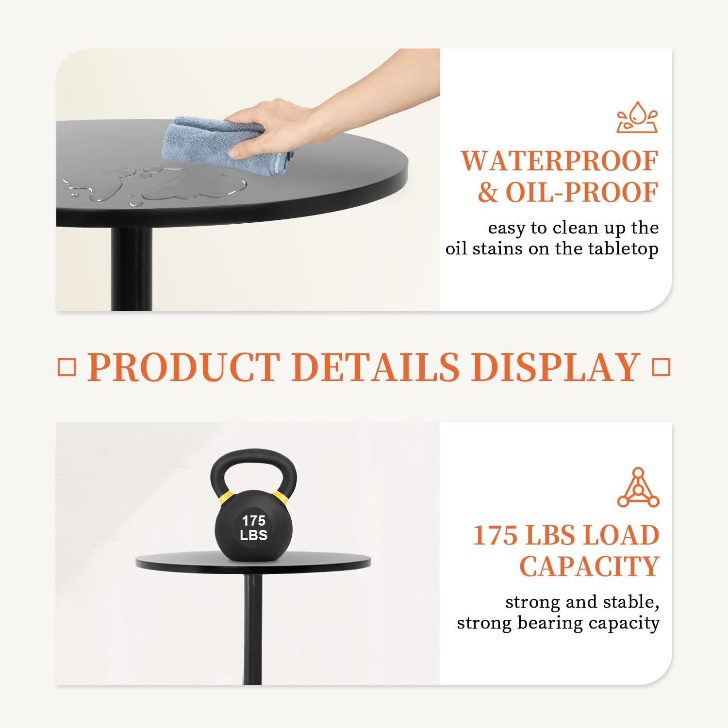 Bar Table 40 Inch Round Table Height Top Pub Table Cocktail Table for Home,2 Set