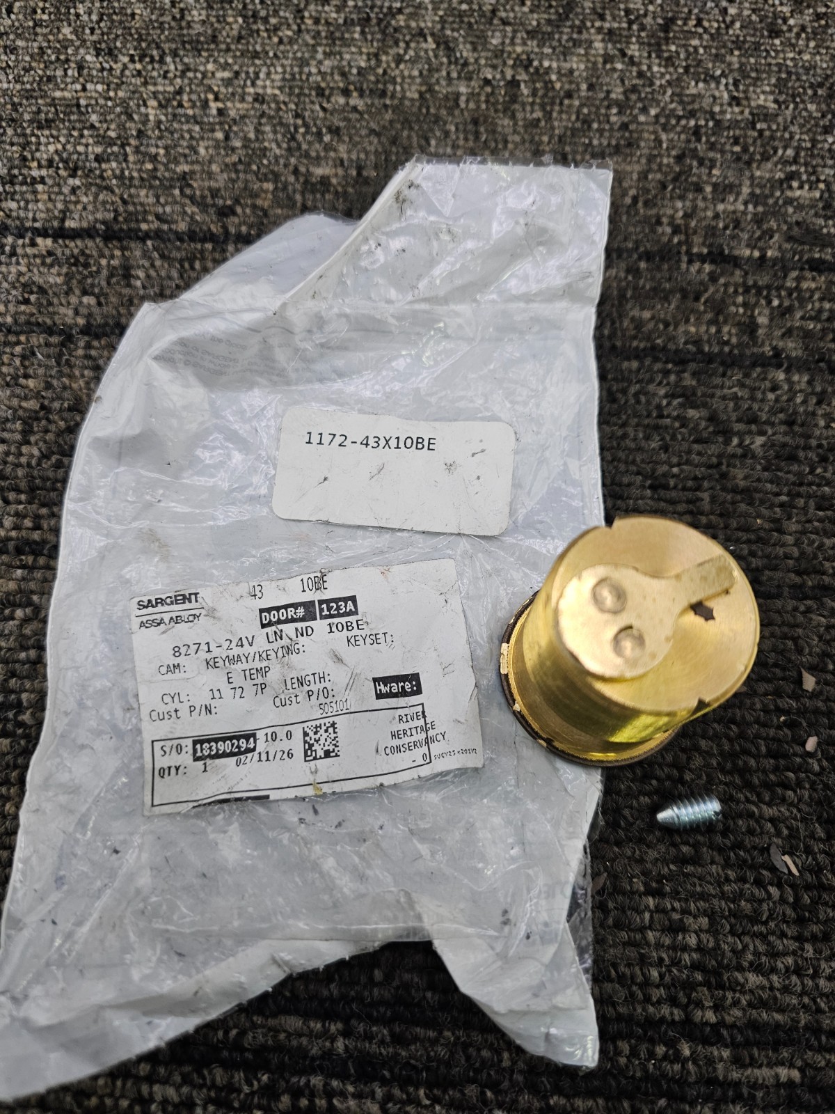 SARGENT 8271-24V LN ND 10BE: Security Lock Cylinder 1172-43X10BE