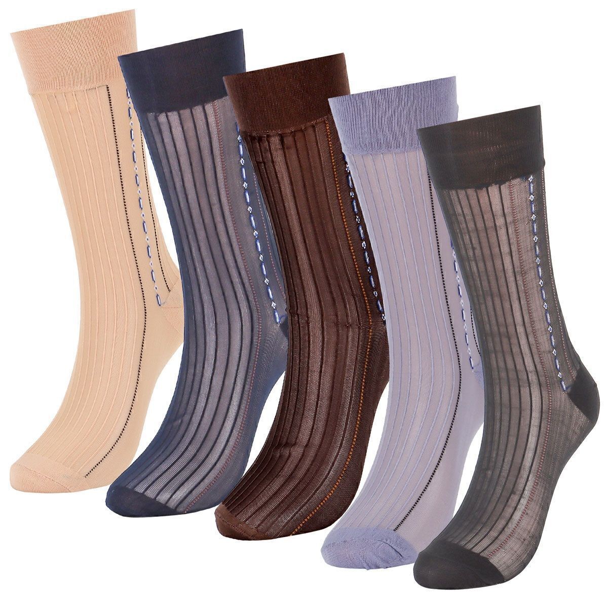 1~5Pairs Men Knee High Long Striped Dress Silk Sheer Socks Dress Sheer Formal US