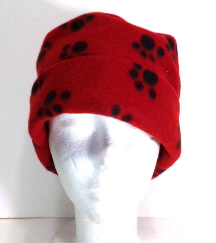 RED DOG PAWS FLEECE ROLLED BRIM WINTER HAT THERMAL STRETCHY WARM h88cr