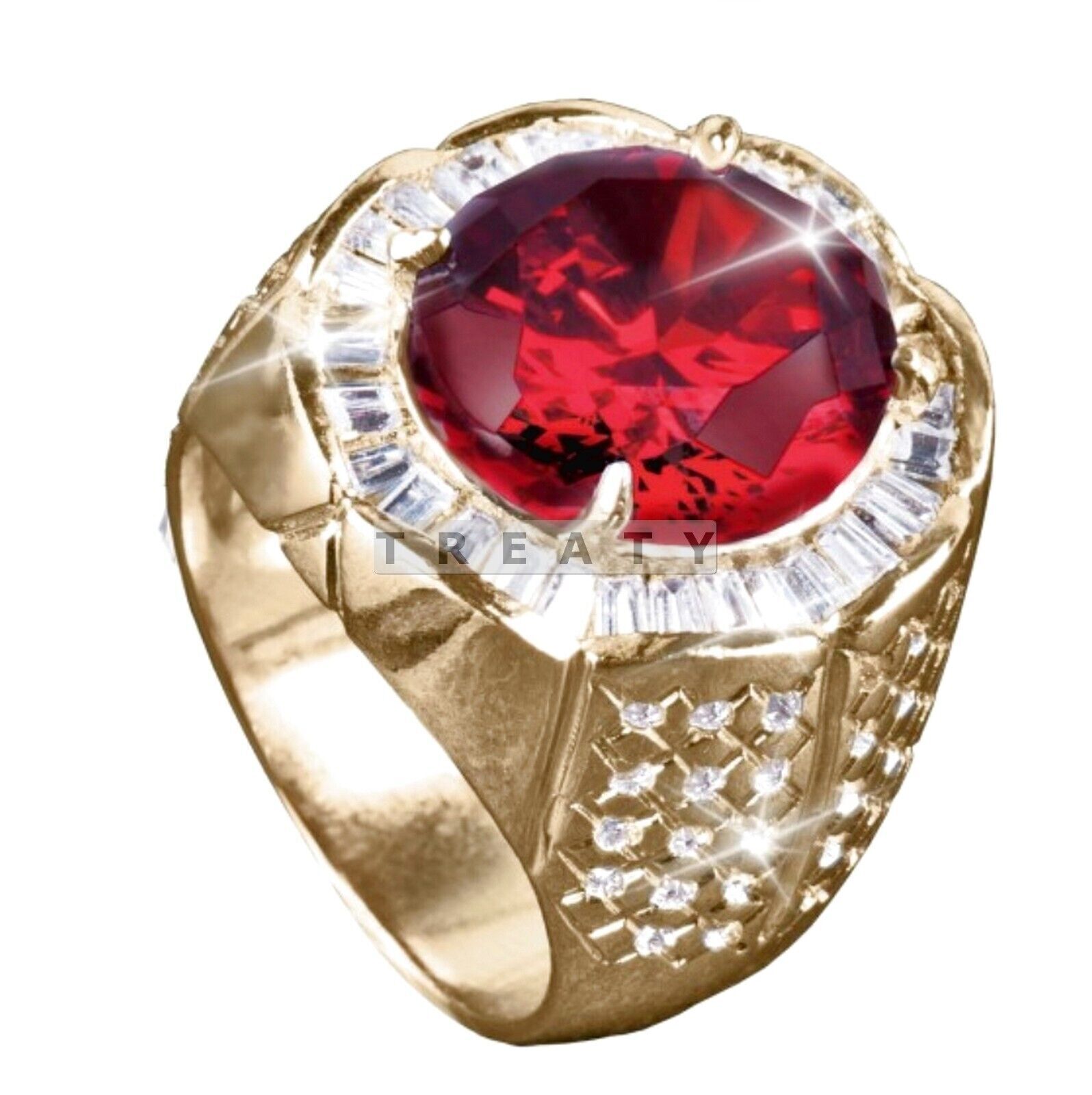 Garnet Oval Cut With 14K Solid   Gold  Ring For Men's #330
