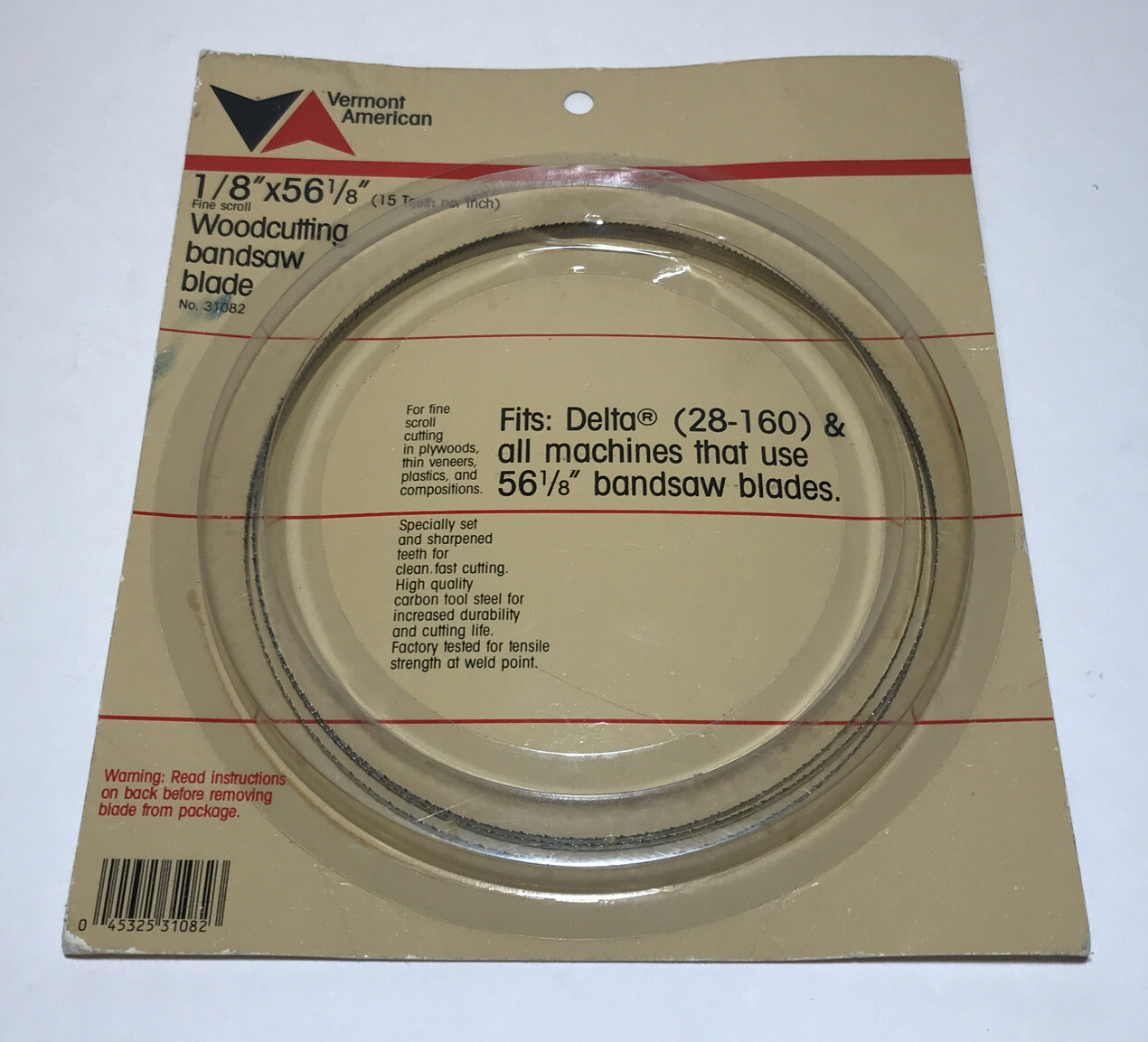 Vermont American 1/8”x 56 1/8” 15 TPI Fine Scroll Woodcutting Bandsaw Blade