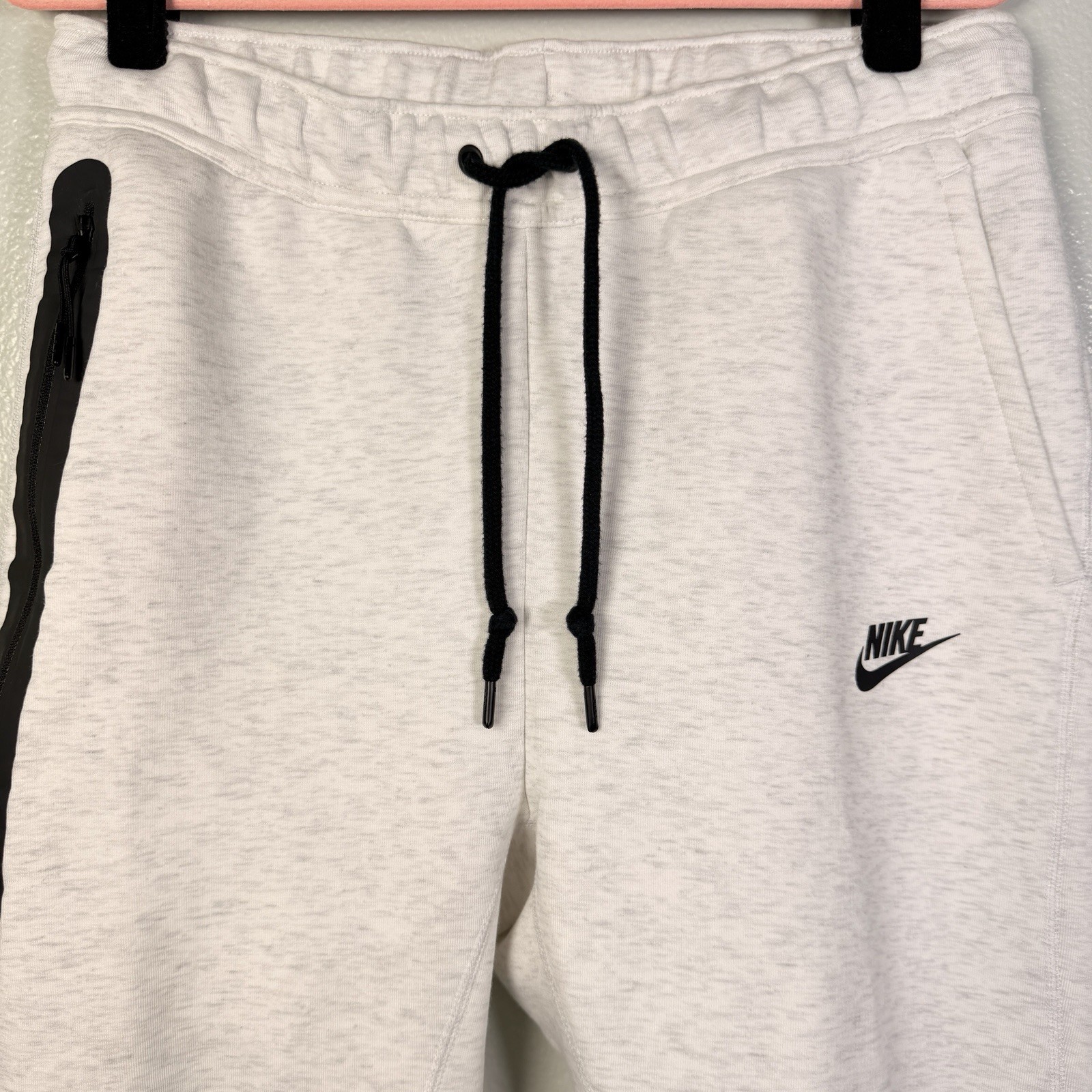 Nike Tech Fleece Joggers Mens Medium Light Oatmeal Heather Black Zip Drawstring