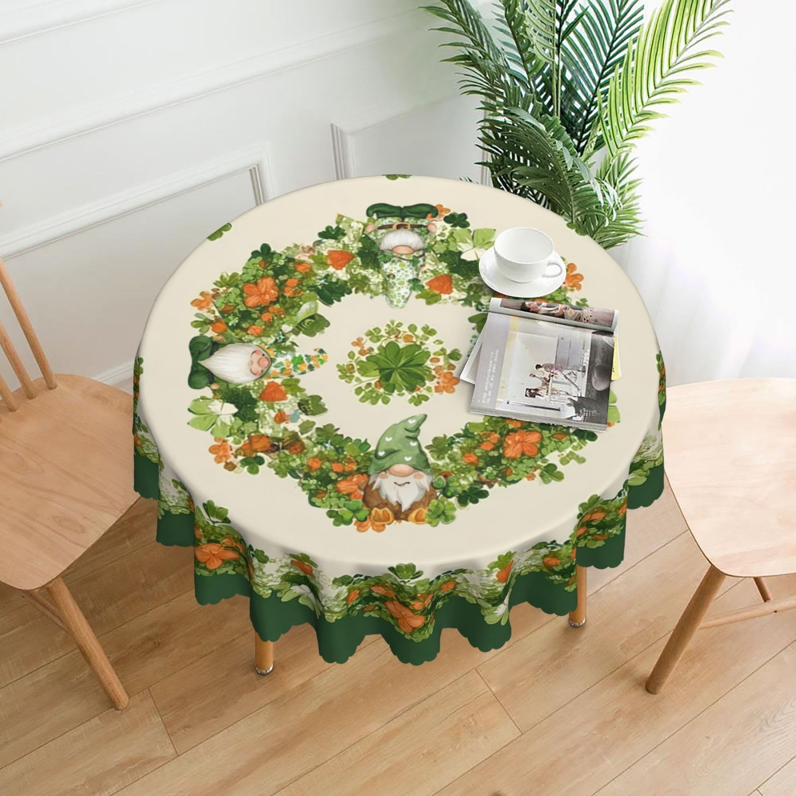 St. Patrick's Day Round Tablecloth 60 Inch Polyester Washable Table Cover Hom...