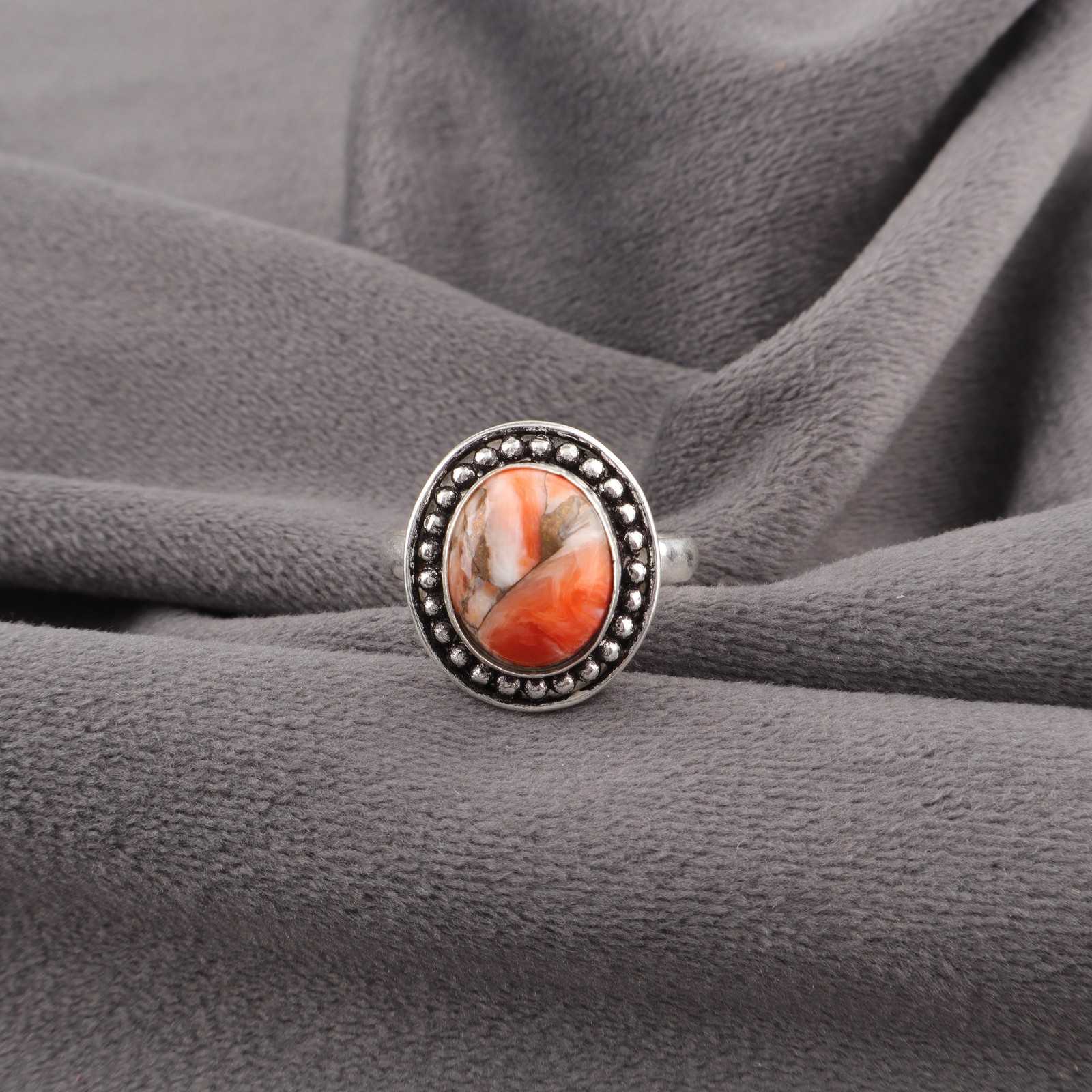 925 Sterling Silver Natural Orange Copper Turquoise Band Wife Fine Ring Jewelry