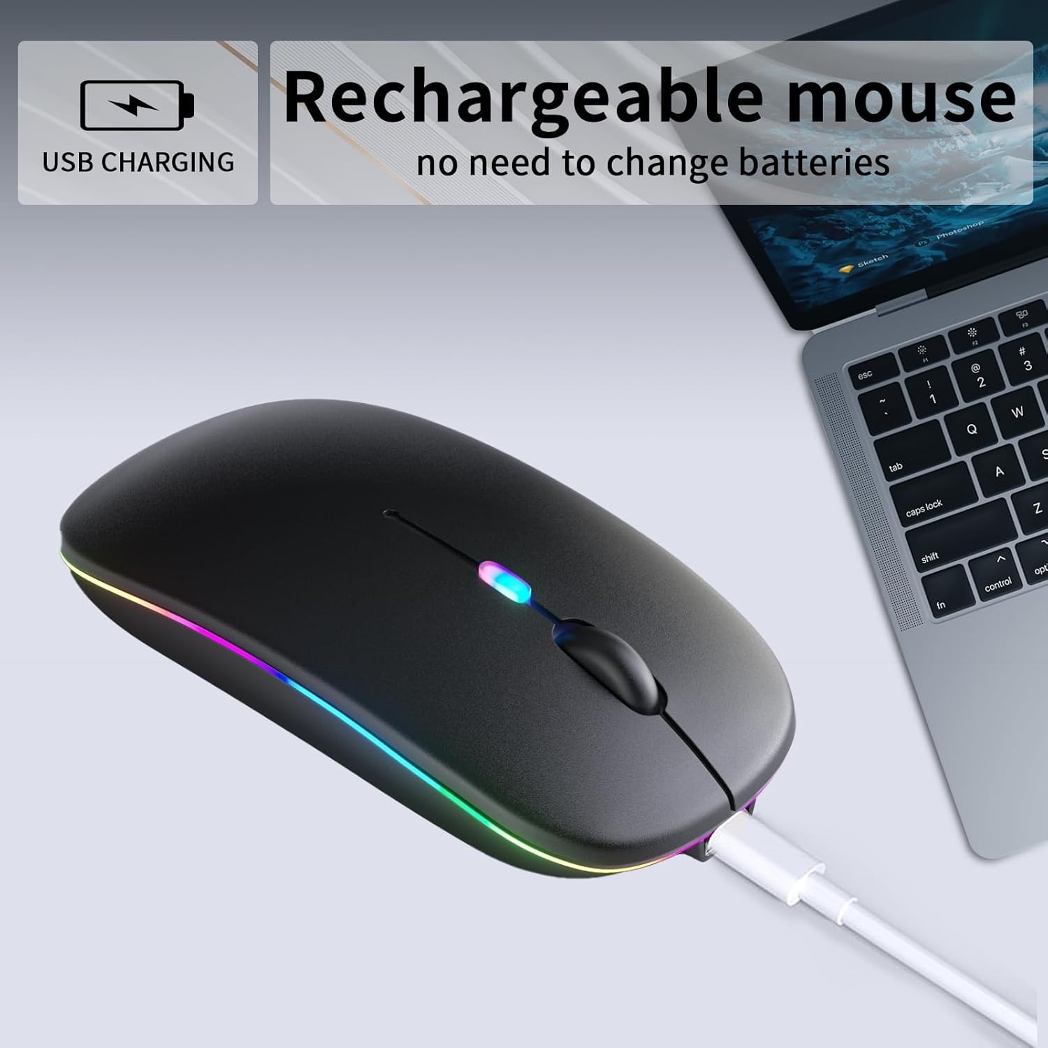 Stylish Rechargeable Bluetooth Mouse with Colorful LED Lights for All Devices