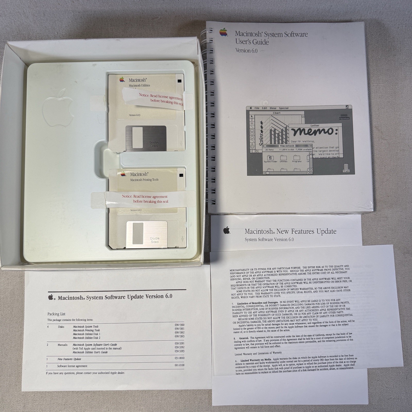1988 Apple Macintosh Software System Update Version 6.0 Complete 4 Discs Manual