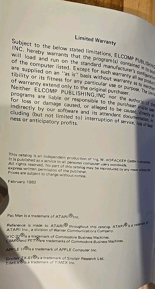 Hofacker Books, Software, Hardware Add-ons For Atari VIC-CBM-PET Sinclair-Timex