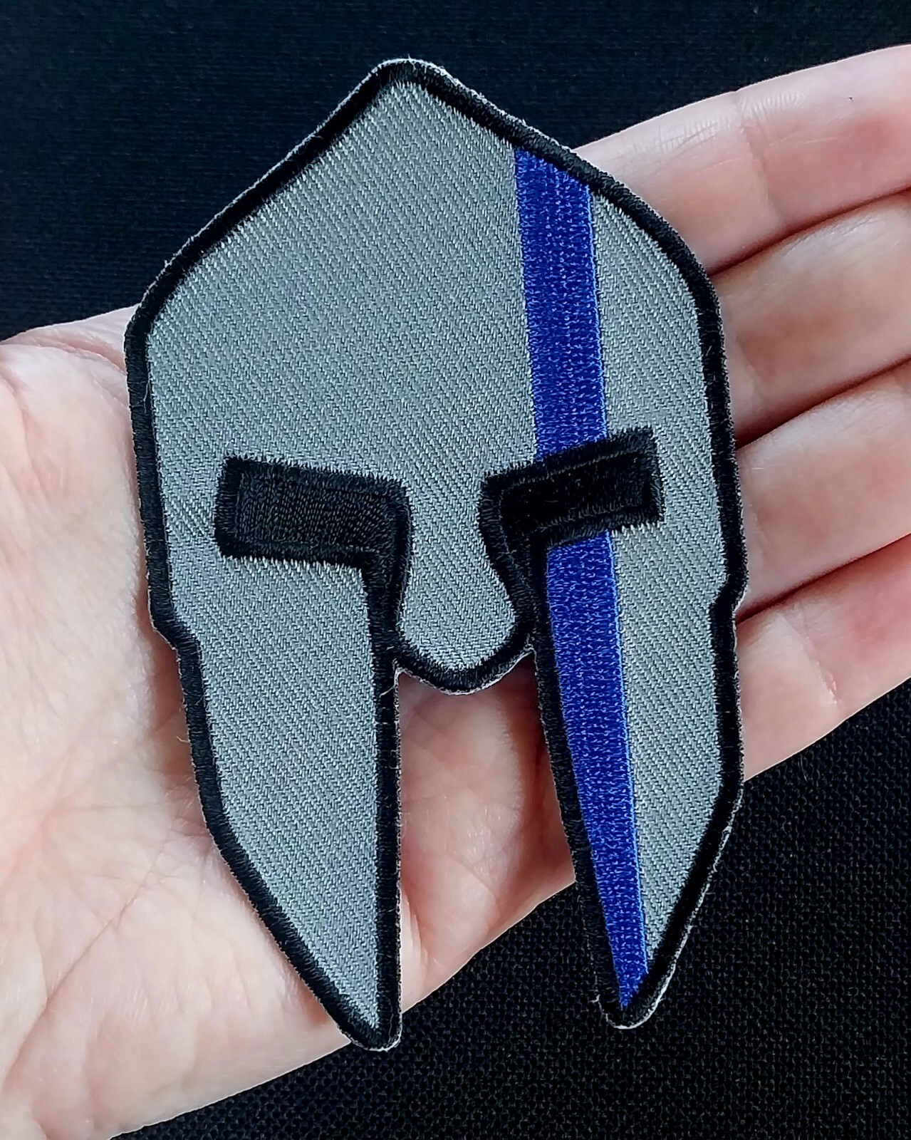 Spartan Helmet Thin Blue Line Crusader Embroidered Iron On Patch