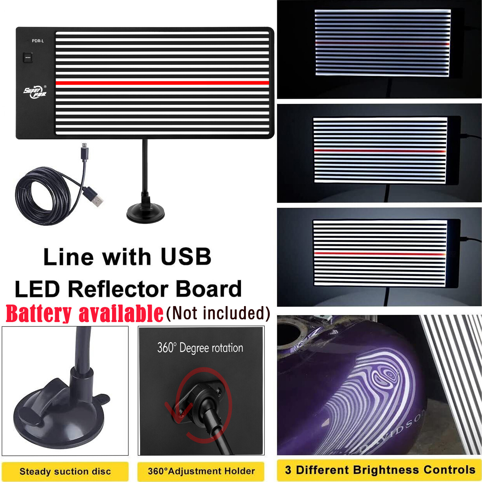 LED Line Board Checking Reflector Lamp Paintless Dent Removal Repair Tool Kit