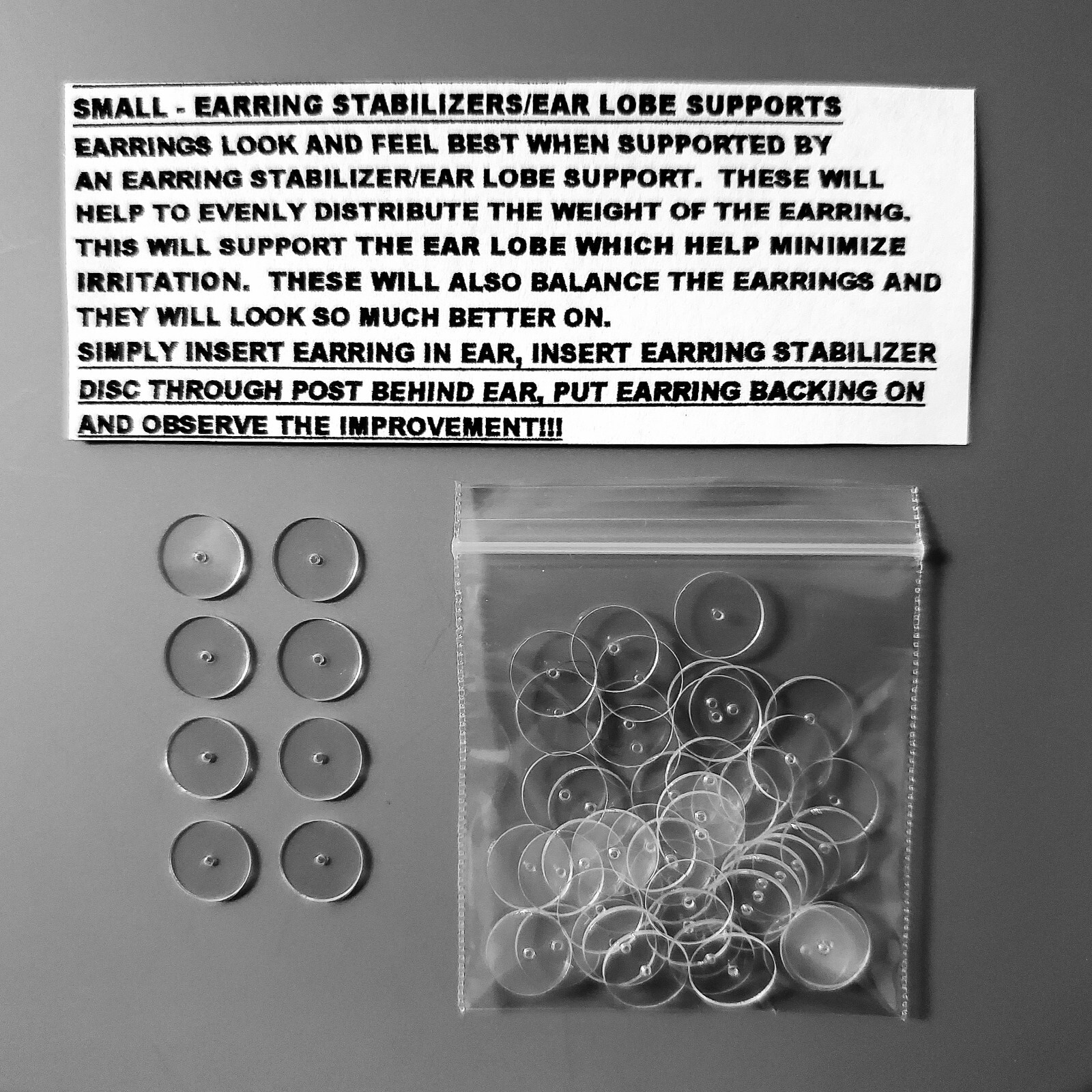 Reusable -RARE SMALL EAR LOBE SUPPORTS STRONG ROUND PLASTIC ACRYLIC DISCS-20 PCS