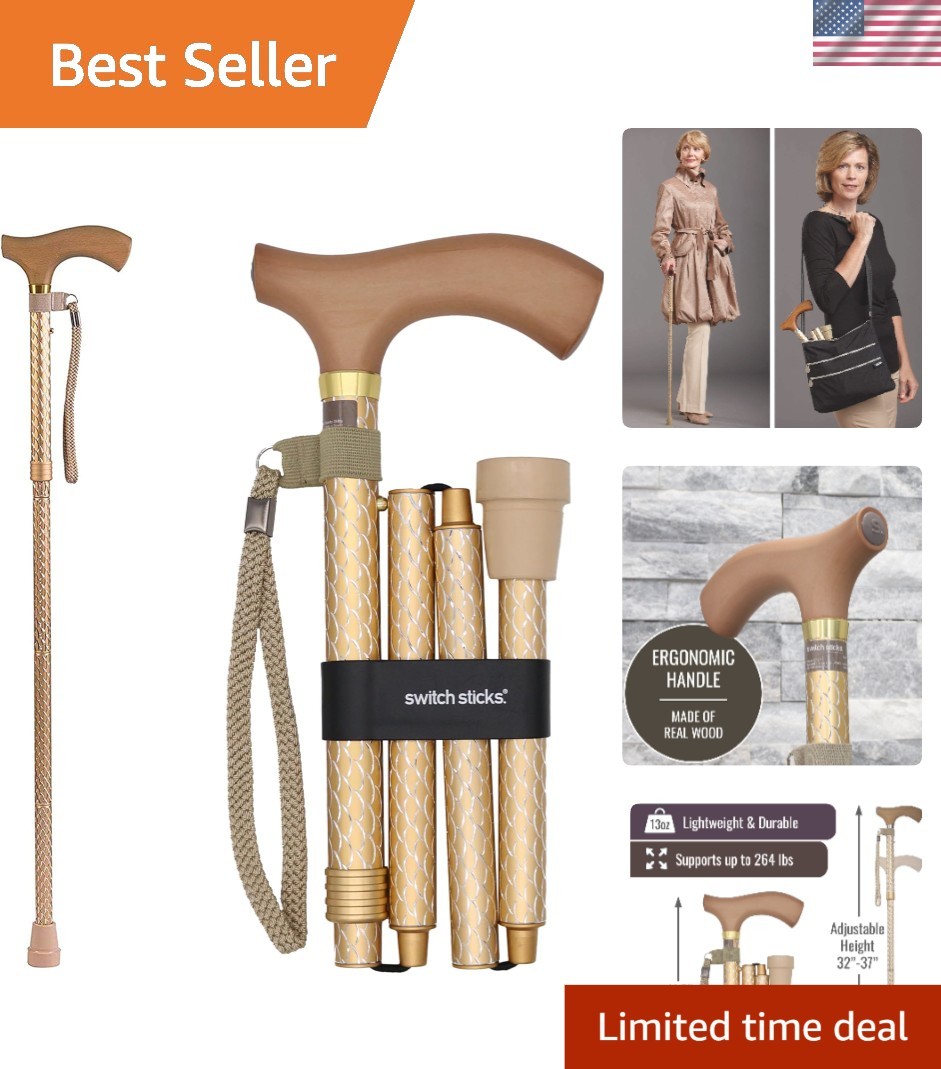 Stylish Adjustable Folding Walking Cane - 32-37" - Lightweight & Durable