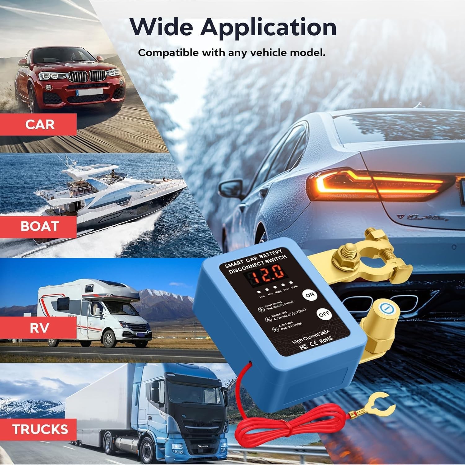Kill Switch for Car - 12V Remote Battery Disconnect Switch Smart Voltage Car ...