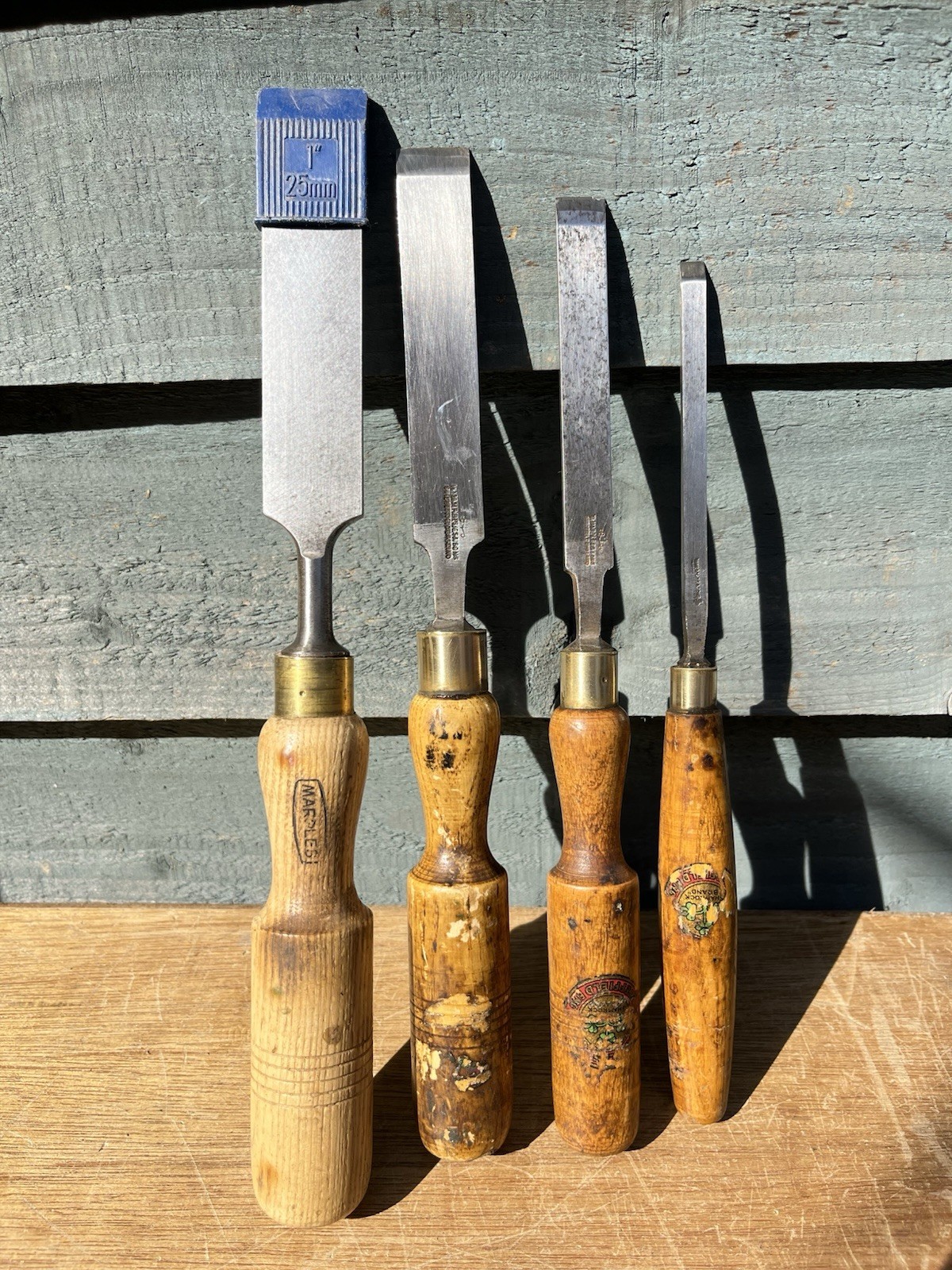 Set Of 4 Vintage Marples Firmer Wood Chisels From 3/8” To 1”