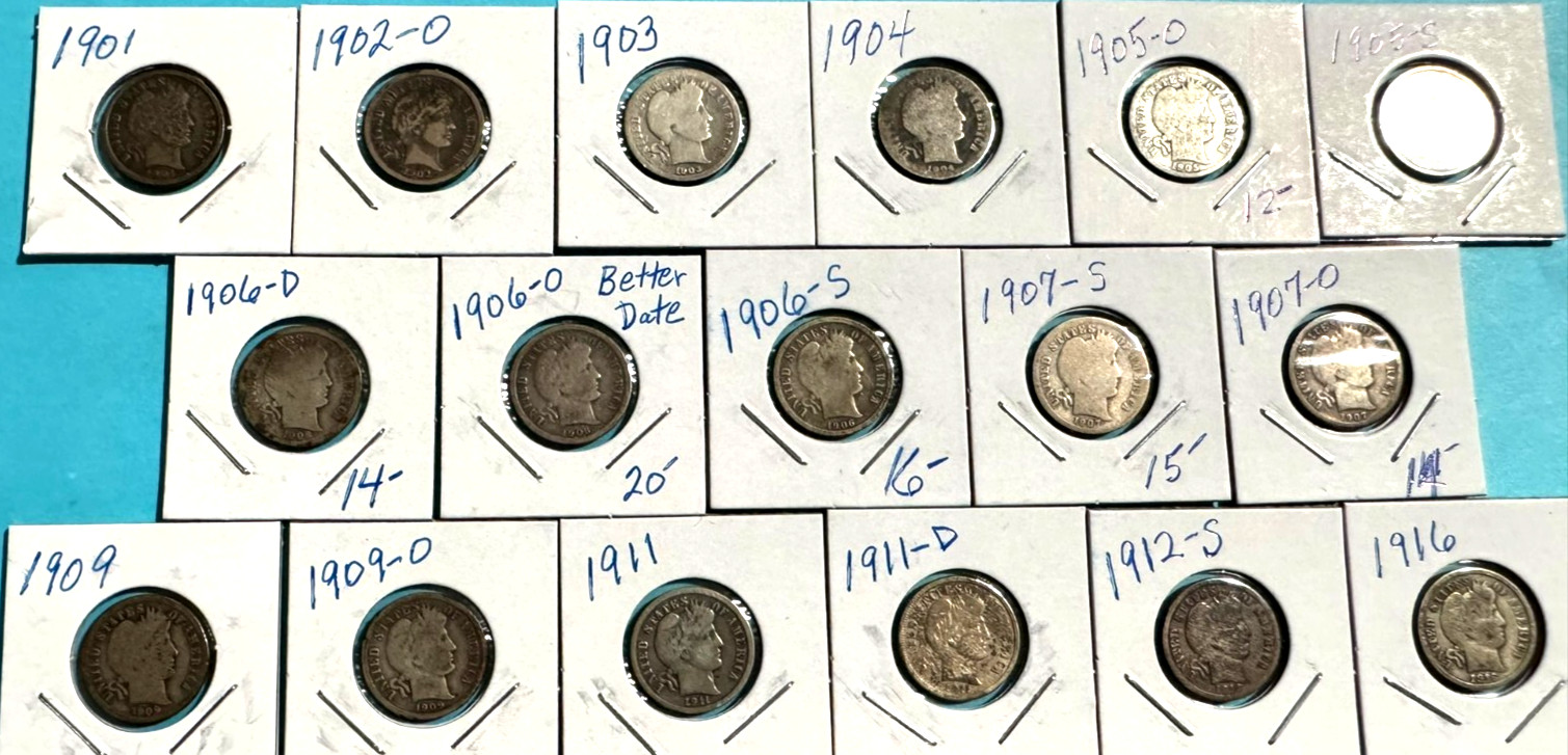 Barber Dimes - 17 coins