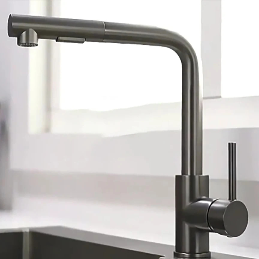 304 Stainless Steel Black Kitchen Faucet Two Function Single Handle Pull Out Mix