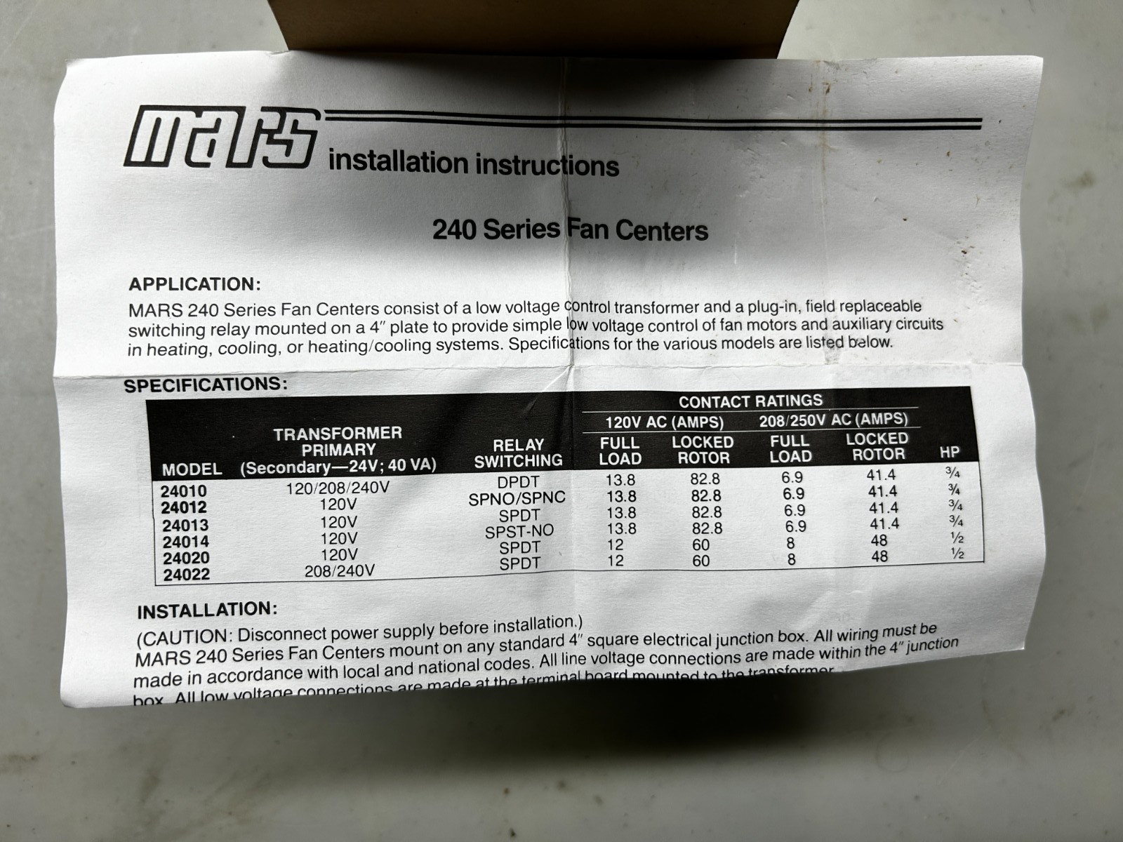 MARS 685744-24010 Fan Control Center