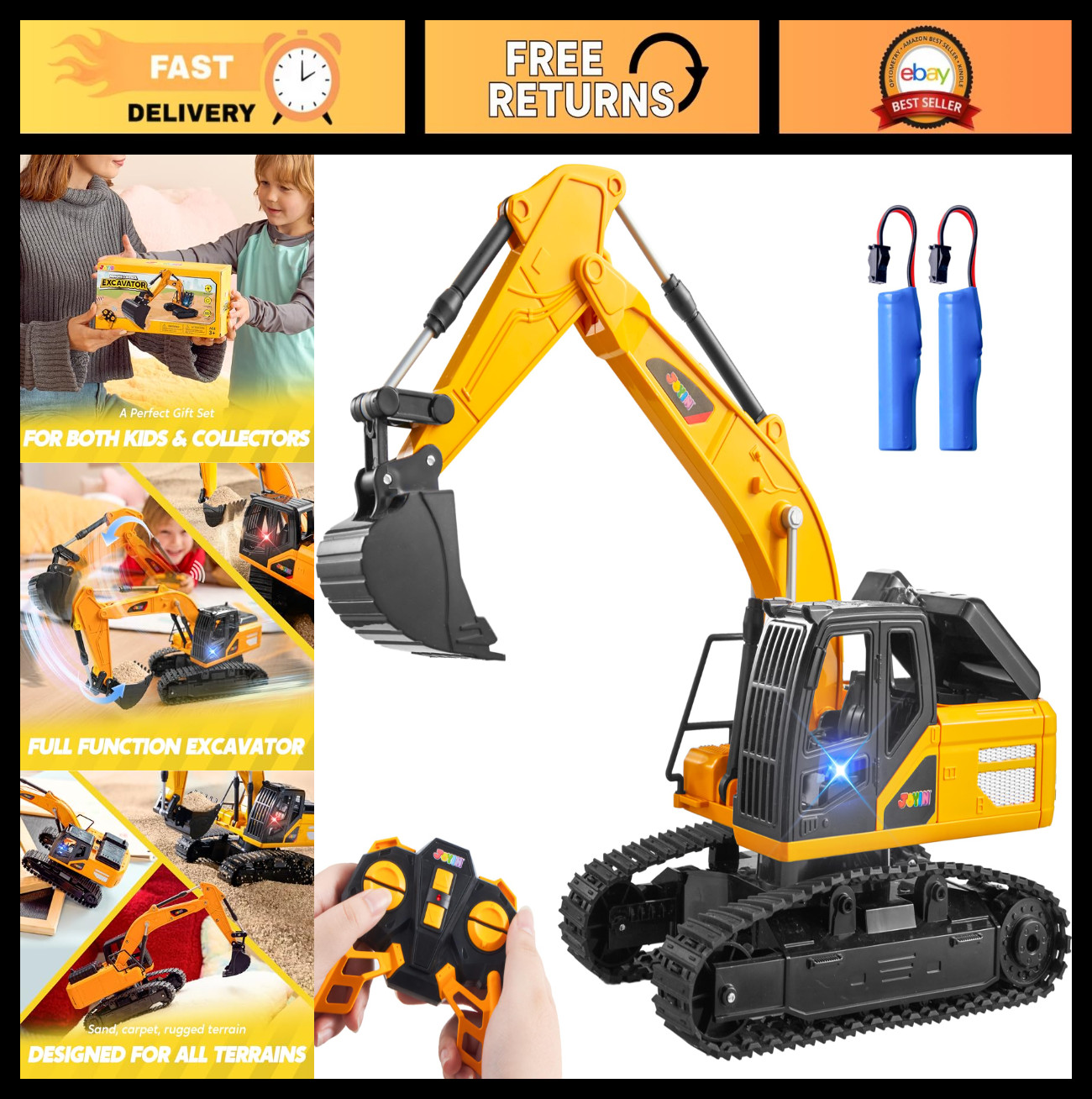Remote Control Excavator Toy - 2.4GHz RC Construction Vehicle with Lights, Perfe